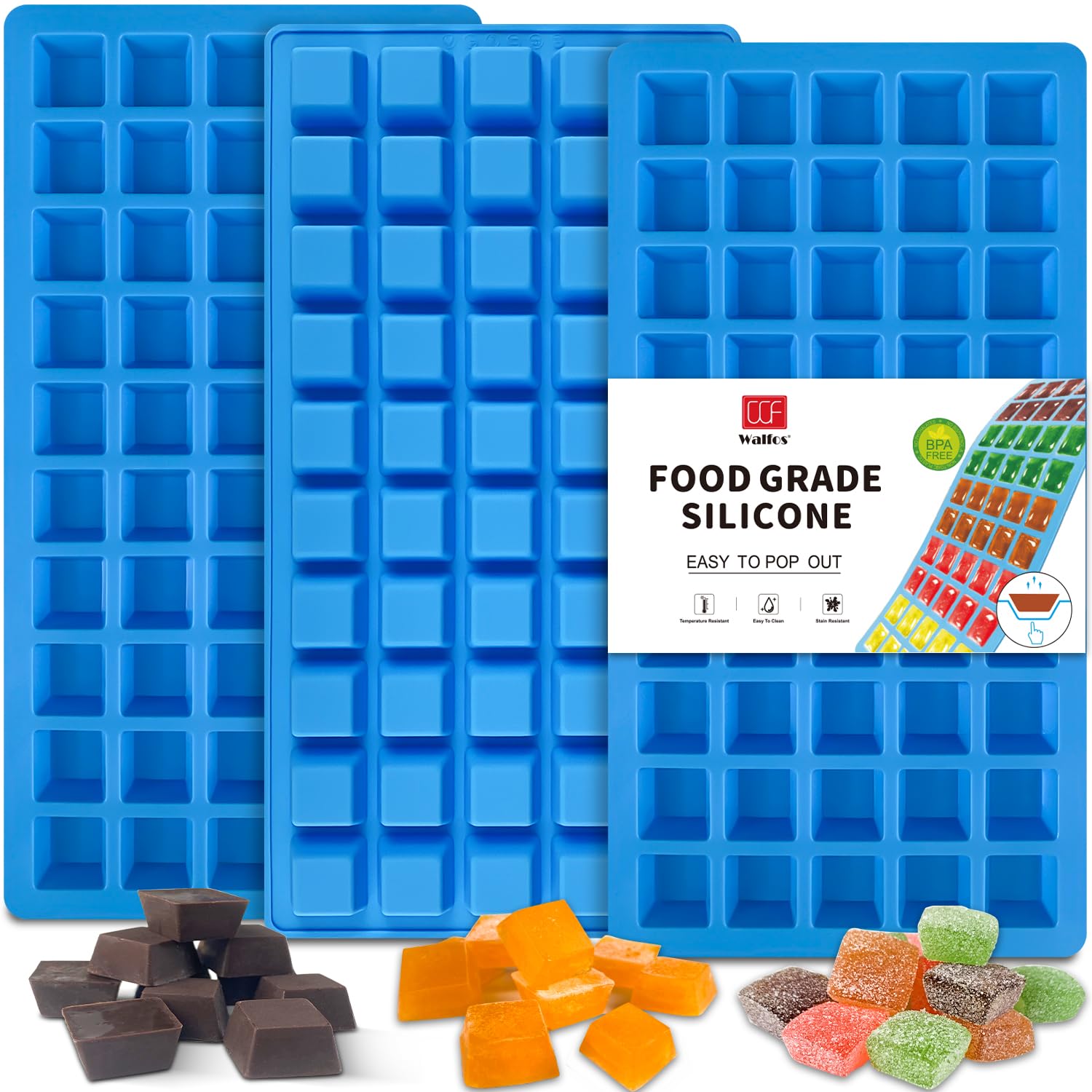 Mini Square-Terrace Silicone Candy Molds 50 Cavities - Walfos Non Stick Silicone Chocolate Molds, Silicone Molds For Candy, Choc