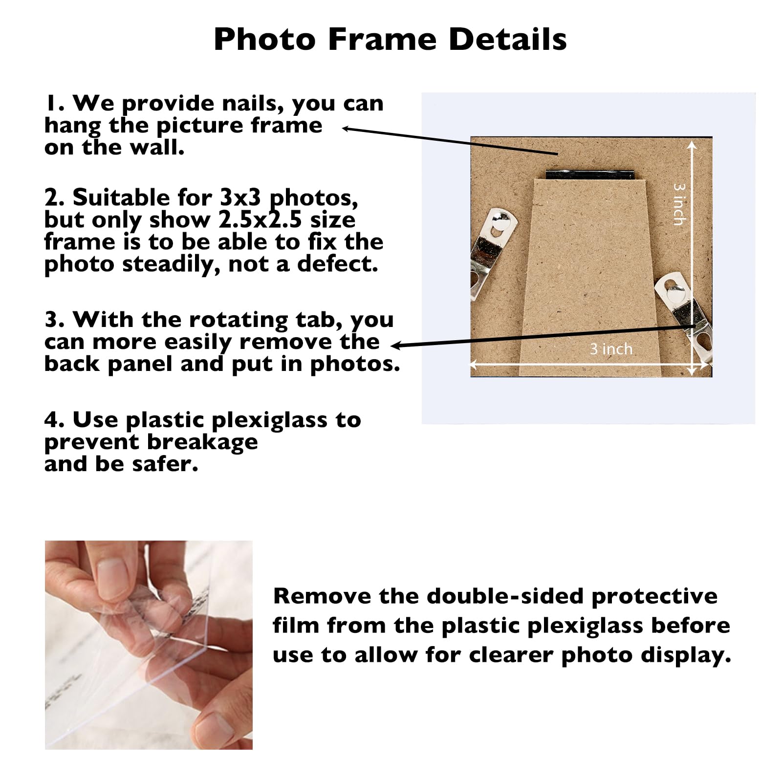 JCJMY 3x3 Picture Frame White for Tabletop, 3 x 3 Square Photo Frame with Shatter Resistant Plexiglass, Sturdy 3 by 3 Poster Fra