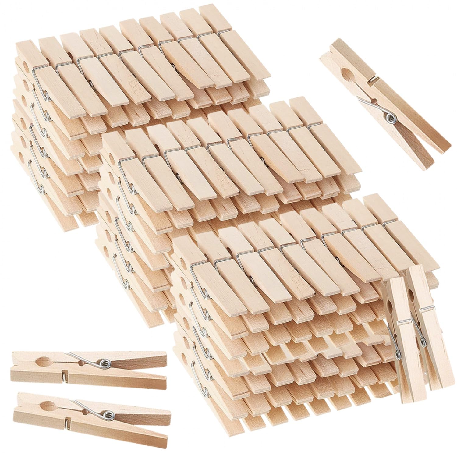 Senseyo 100 Pcs 2.9 Inch Wooden Clothespins Clips For Hanging Clothes, Craft, Home