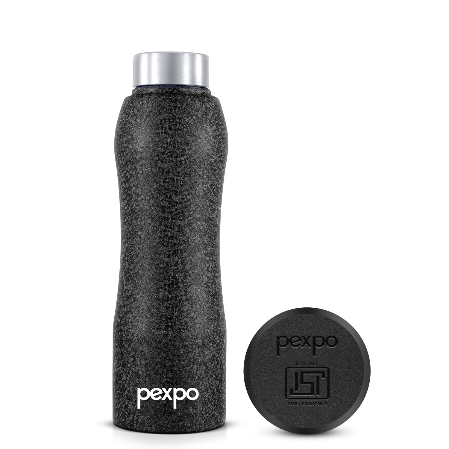 Pexpo Bistro Isi Certified Stainless Steel Fridge/Sports Water Bottle 750Ml, Black | Single Walled | Easy Grip | Leakproof Water