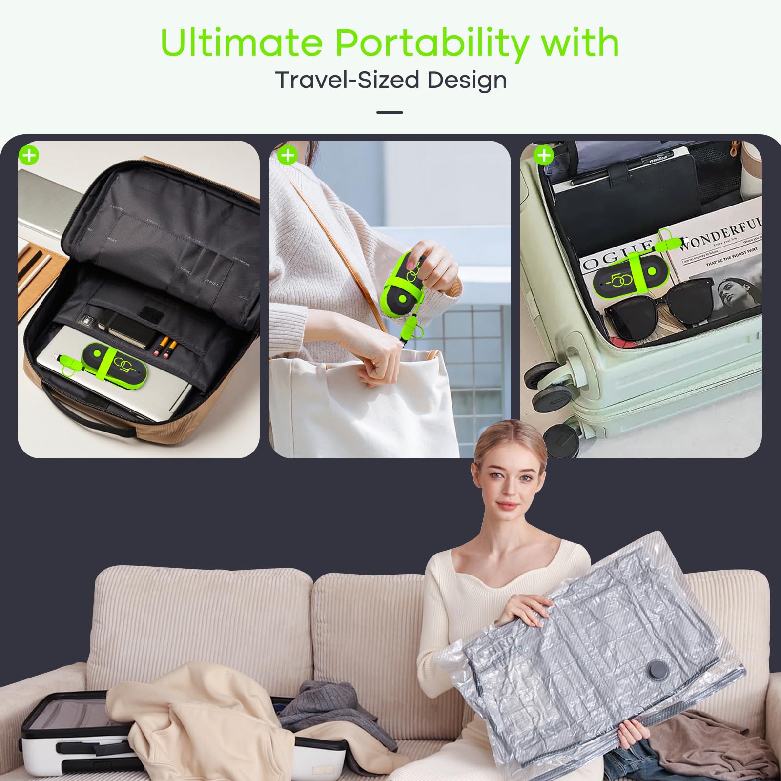 Vacbird Travel Vacuum Storage Bags with USB Pump, 6 Pack Compression Packing Bags for Luggage and Suitcase,Space Saver Bags for