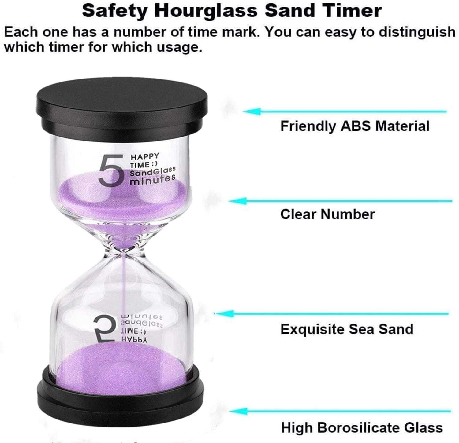 Suliao Sand Timer 5 Minute Hourglass: Plastic Sand Clock, Purple Sand Watch 5 Min, Small Reloj De Arena Five Minutos, Colorful S