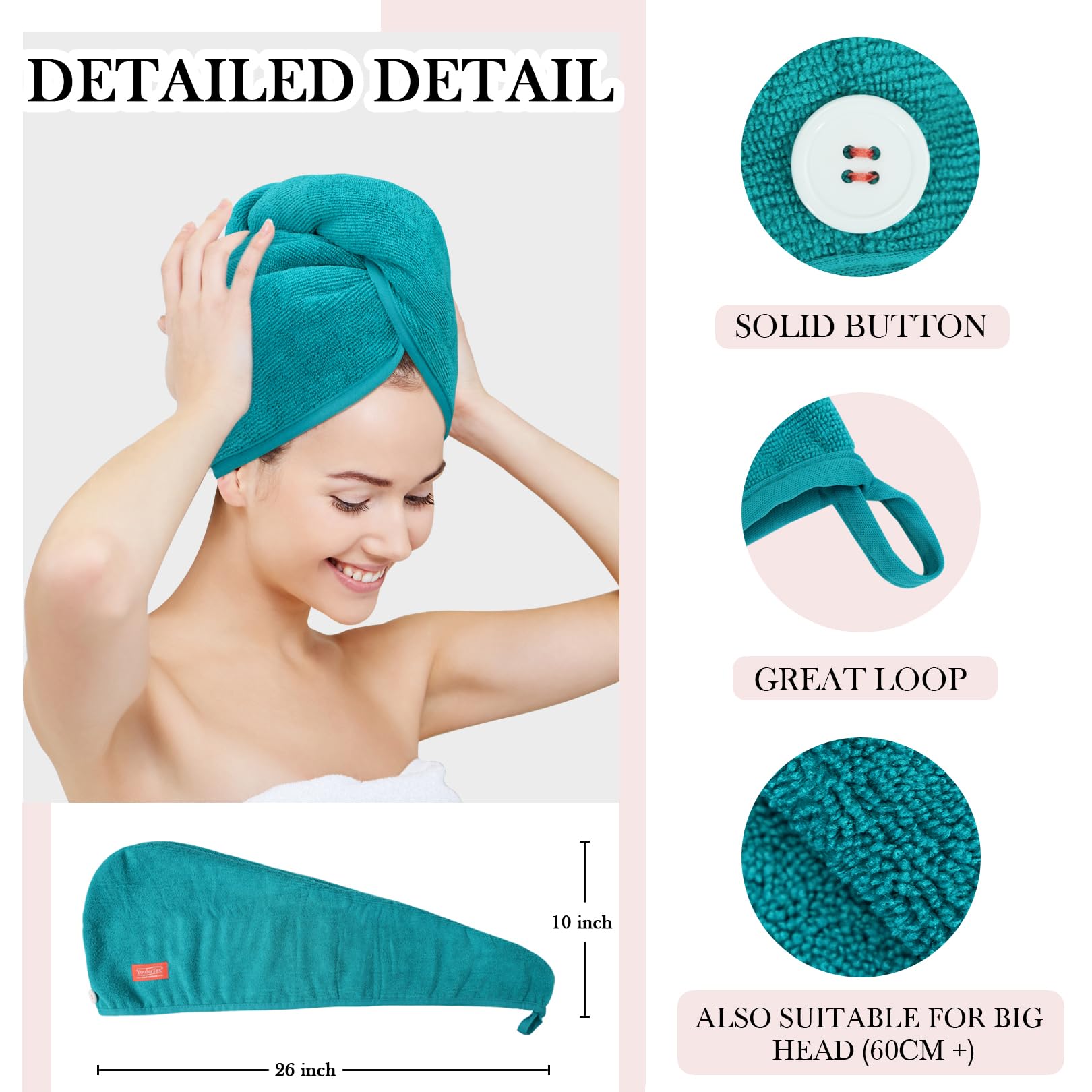 YoulerTex Ultra Plush Microfiber Hair Towel Wrap for Women, 2 Pack 10 inch X 26inch Purple, Ultra Absorbent Twist Hair Turban Dr