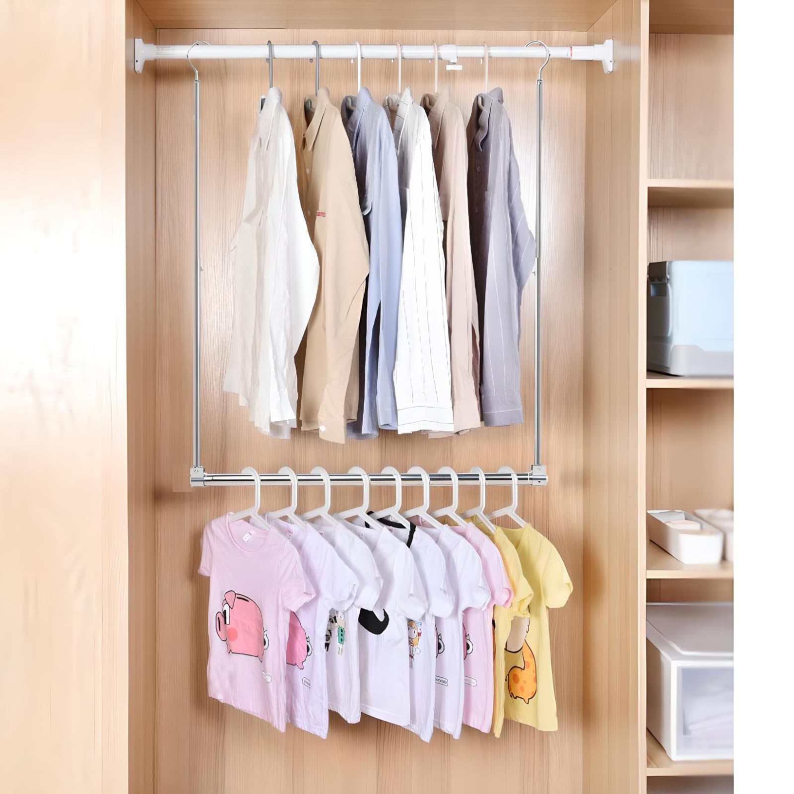 Adjustable Hanging Closet Rod, Extender Hanging Rod, Closet Hanging Organizer, Heavy Duty Closet Bar, Hanging Rod (2 Pack, Chrom