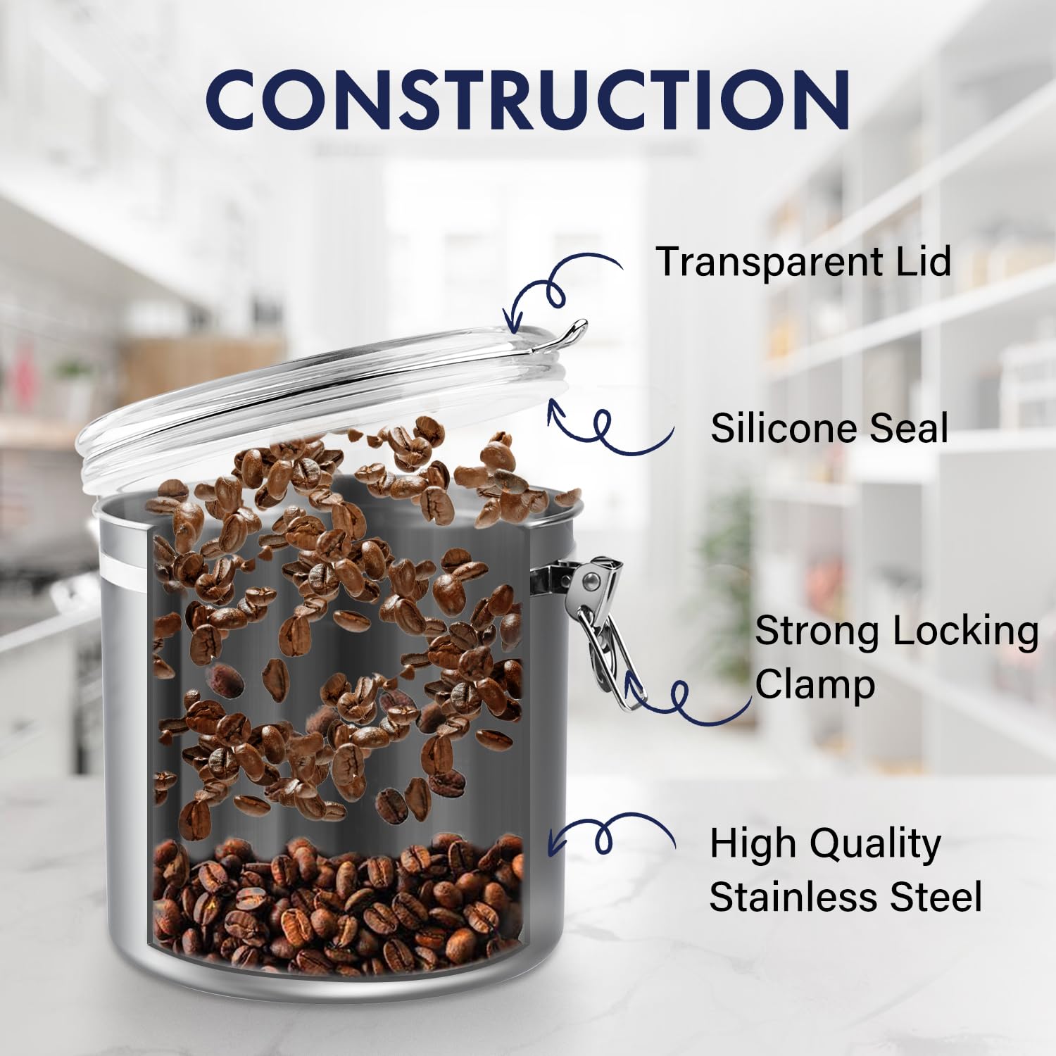 Enloy 165Oz Stainless Steel Airtight Canister For Kitchen, Large Flour Coffee Bean Tea Cereal Sugar Cookie Metal Food Storage Ca
