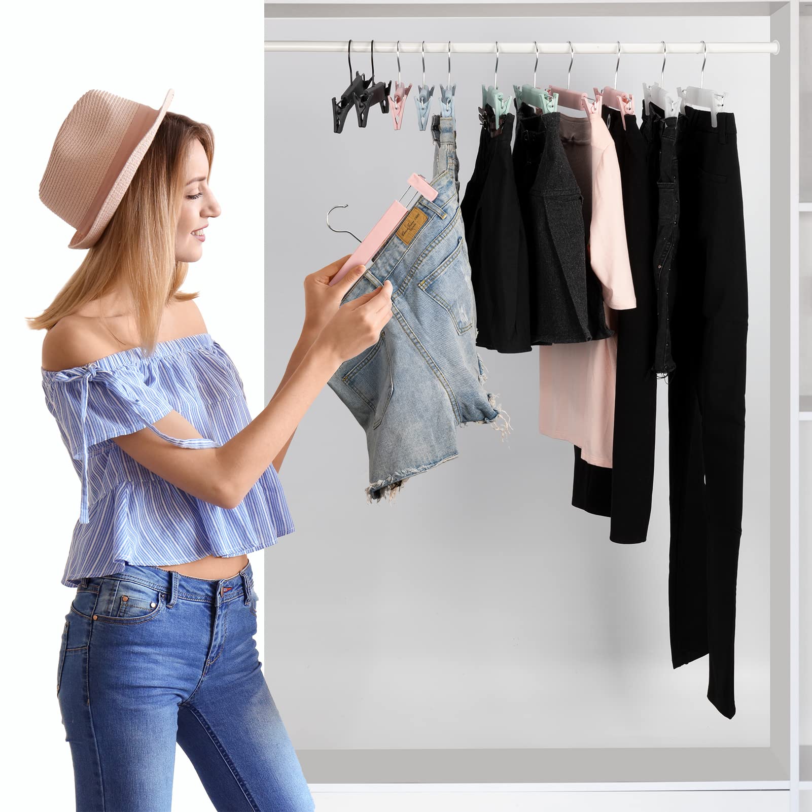 Lamitocs Skirt Hangers,Pants Hangers With Clips,360  Swivel Hooks Space Saving Hangers For Pants, Skirts, Clothes, Jeans (30 Pac