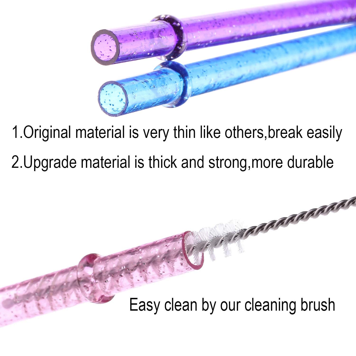 Dakoufish Bpa-Free 12 Piece 11 Inch Reusable Clear Plastic Glitter Sparkle Drinking Straw Plus One Cleaning Brush (Lightpurple,1