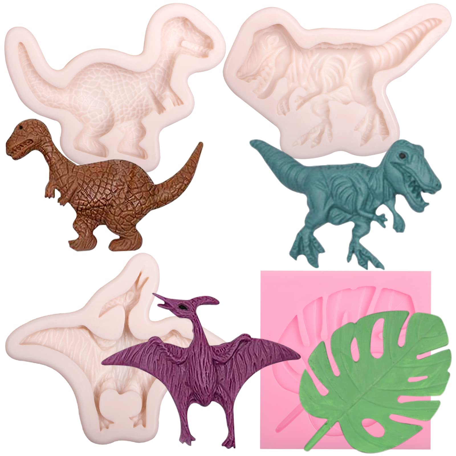 Dinosaur Silicone Fondant Molds 4 Pcs, Tropical Leaves Monstera Leafage Chocolate Mold Forcake Decoration Candy Cupcake Topper C