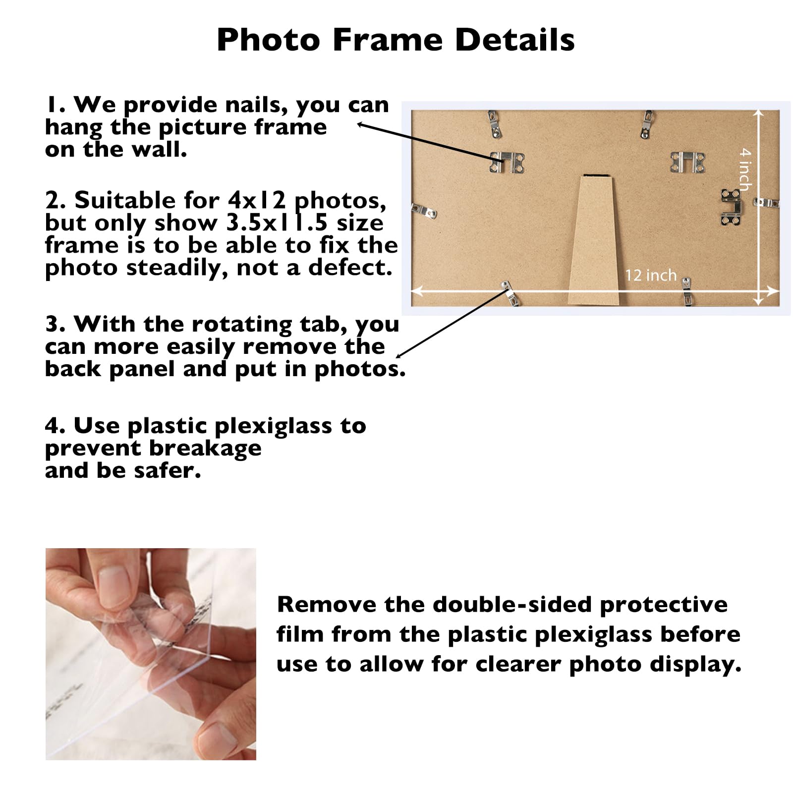 JCJMY 4x12 Picture Frame White for Wall Hanging or Tabletop, Wall Mounting Horizontally or Vertically, 4 x 12 Wall Gallery Poste