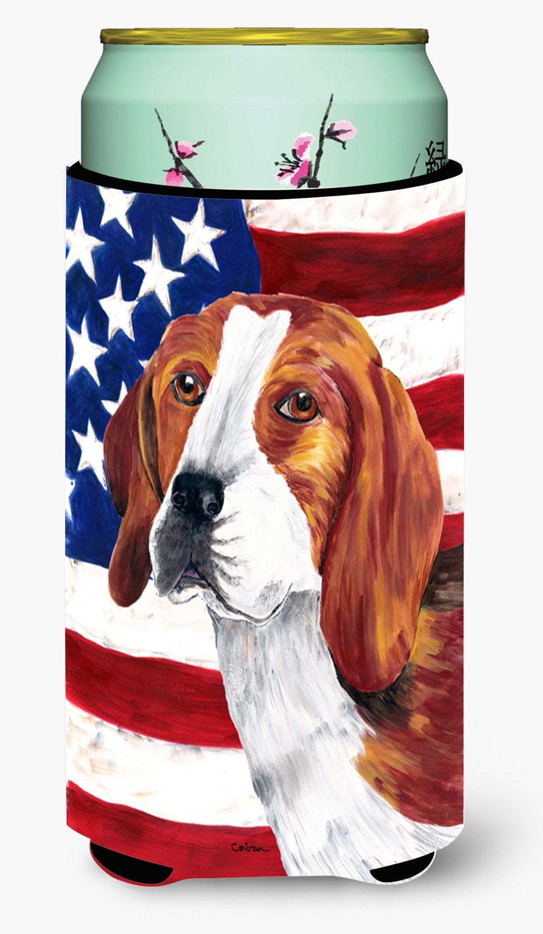 USA American Flag with Beagle  Tall Boy Beverage Insulator Beverage Insulator Hugger