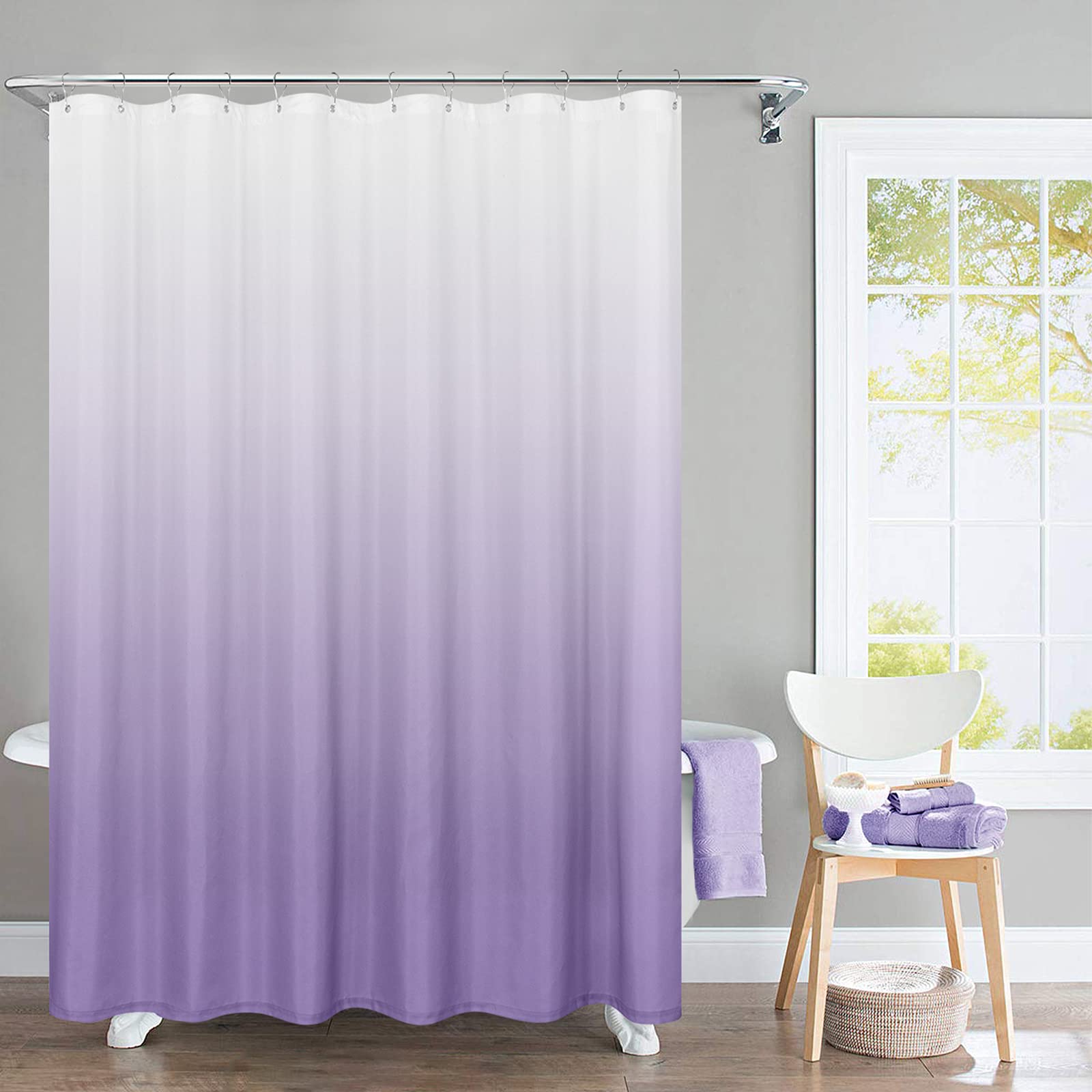 Jinchan Ombre Shower Curtain Lilac For Bathroom Waterproof Gradual Color Design Fabric Shower Curtain Hooks Included With Rings