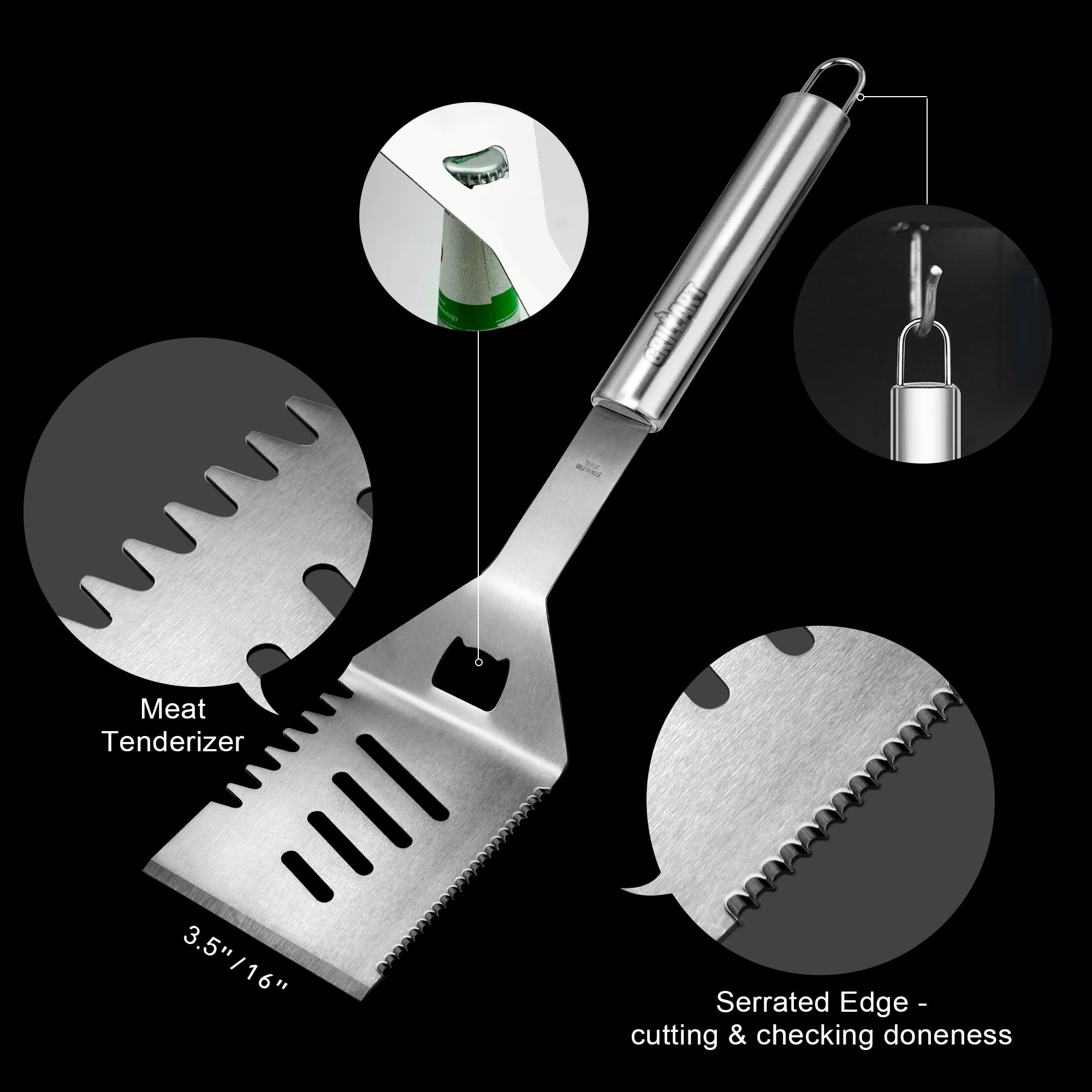 Grillart Grill Tools Grill Utensils Set - 3Pcs Bbq Tools, Stainless Barbeque Grill Accessories -Spatula/Tongs/Fork W/Insulated G