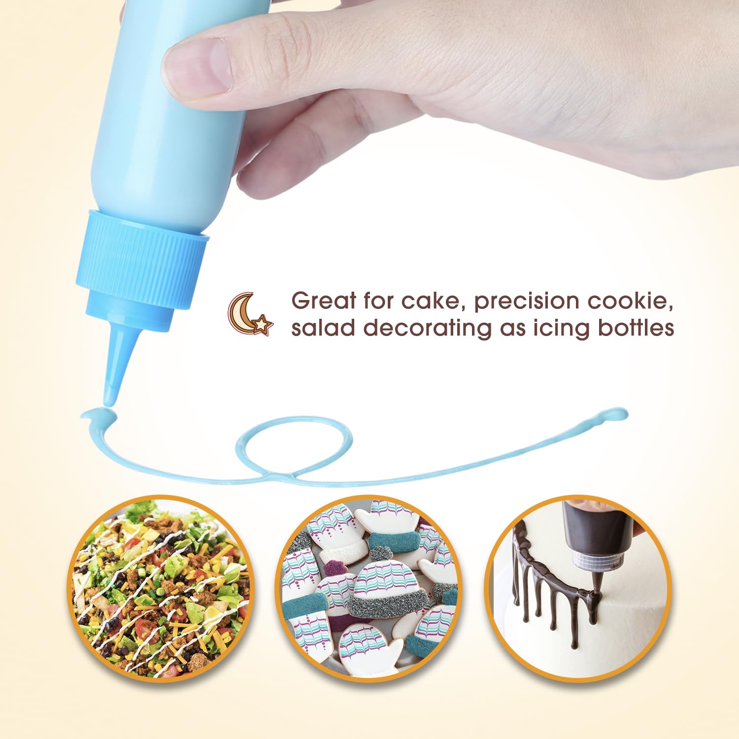 Goloho Cookie Icing Bottles, 6 Squeeze Applicator Bottles, 2 Each (1, 2 And 4 Ounces), Royal Icing Tools, Cake Sugar Cookie Deco