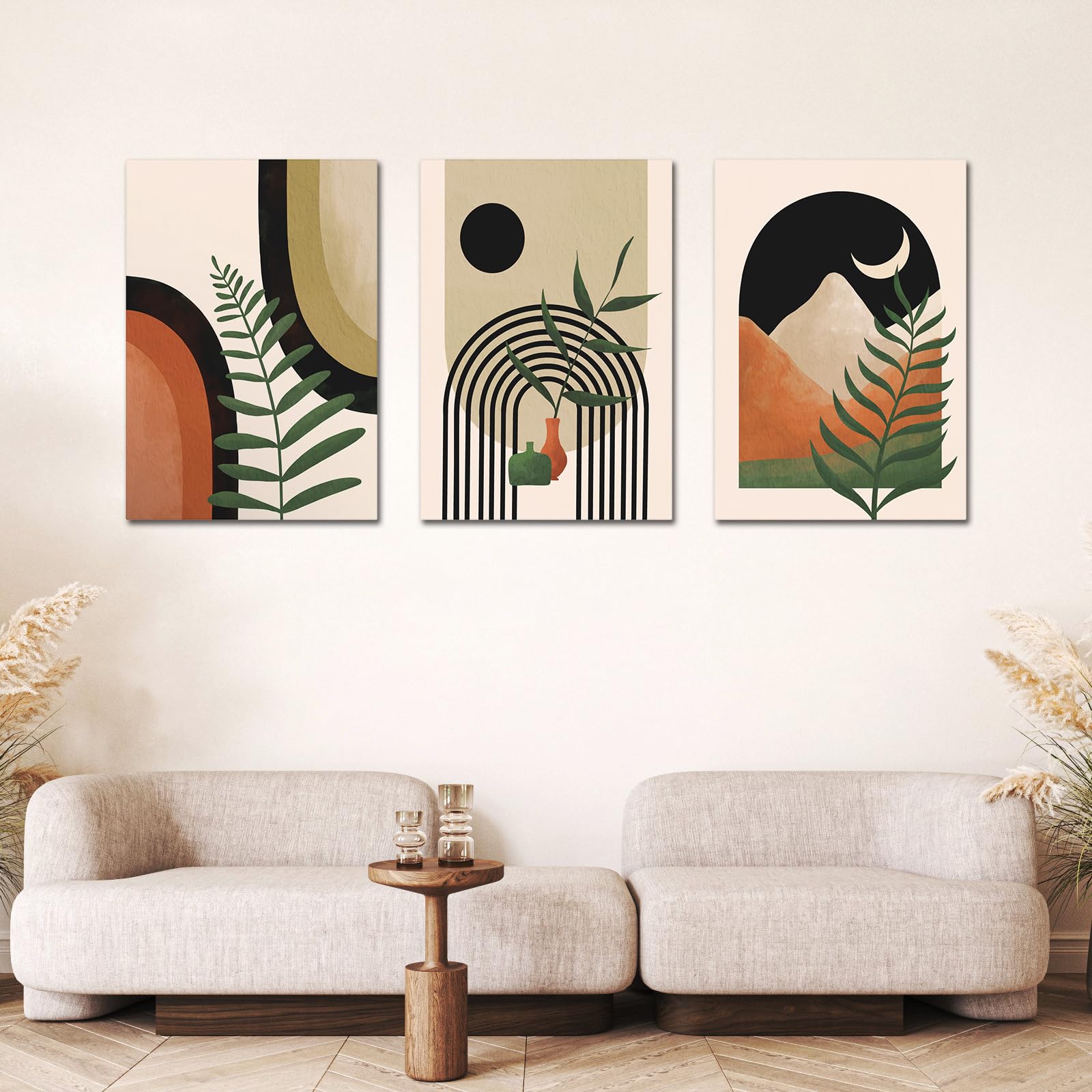 Large Framed Boho Wall Art Painting,Boho Wall Art,Room Decor, Mid Century Modern Wall Art,Neutral Abstract Geometric Prints Blac