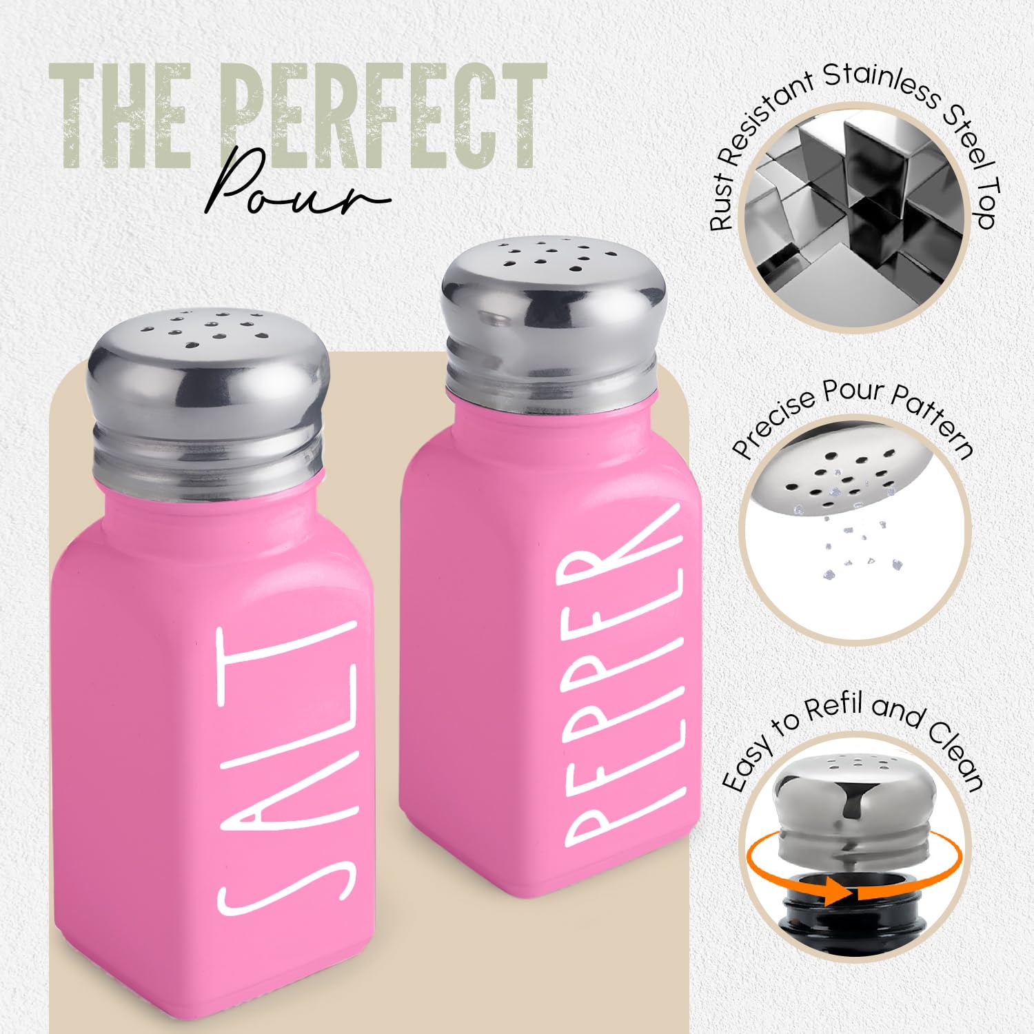 Pink Salt And Pepper Shakers Set By Brighter Barns - Pink Kitchen Accessories - Cute Glass Shakers - Pink Kitchen Decor - Pink D