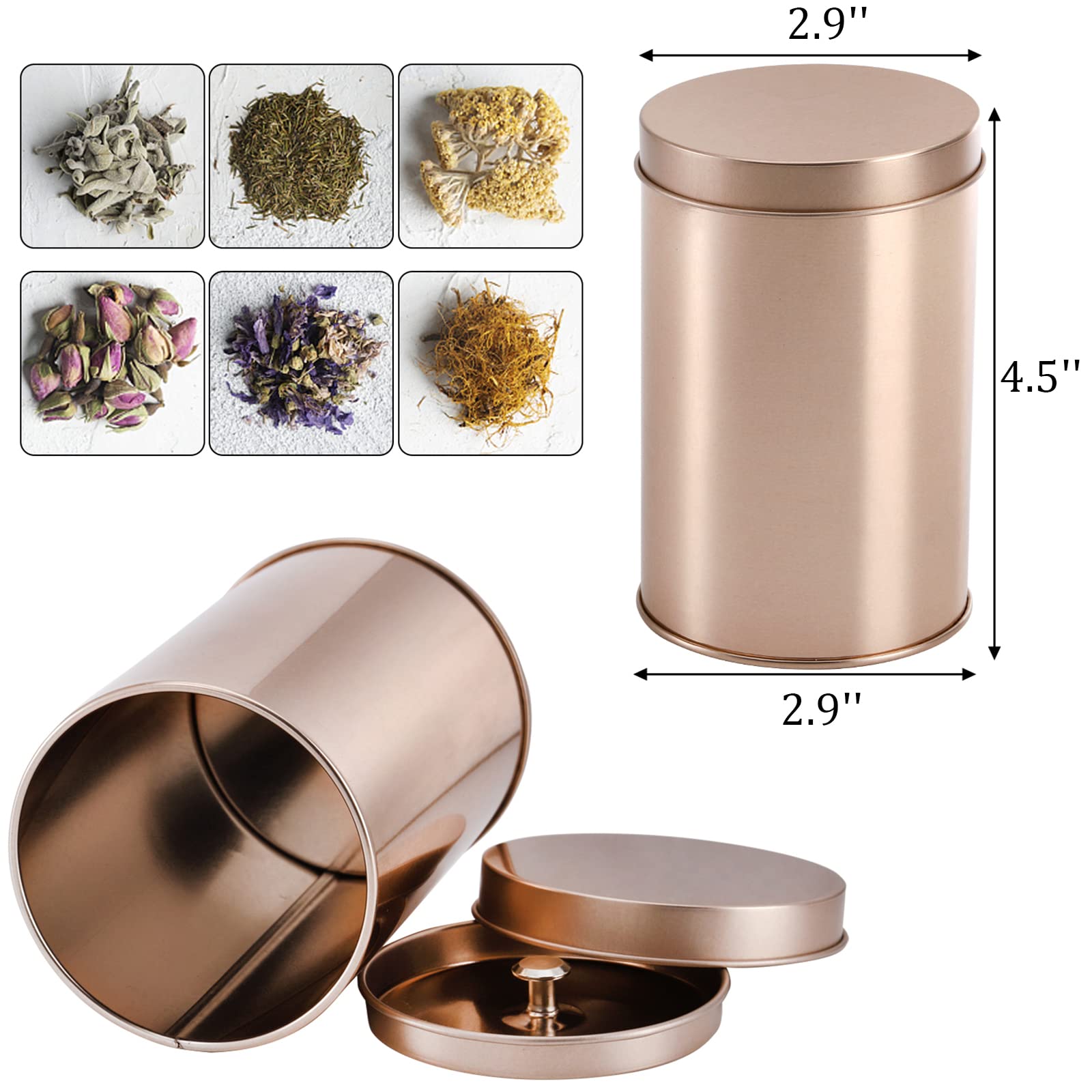 Yesland 6 Pack Tea Tin Canister With Airtight Double Lids, 12 Fluid Oz Tin Can Box And Small Round Kitchen Canisters For Loose T