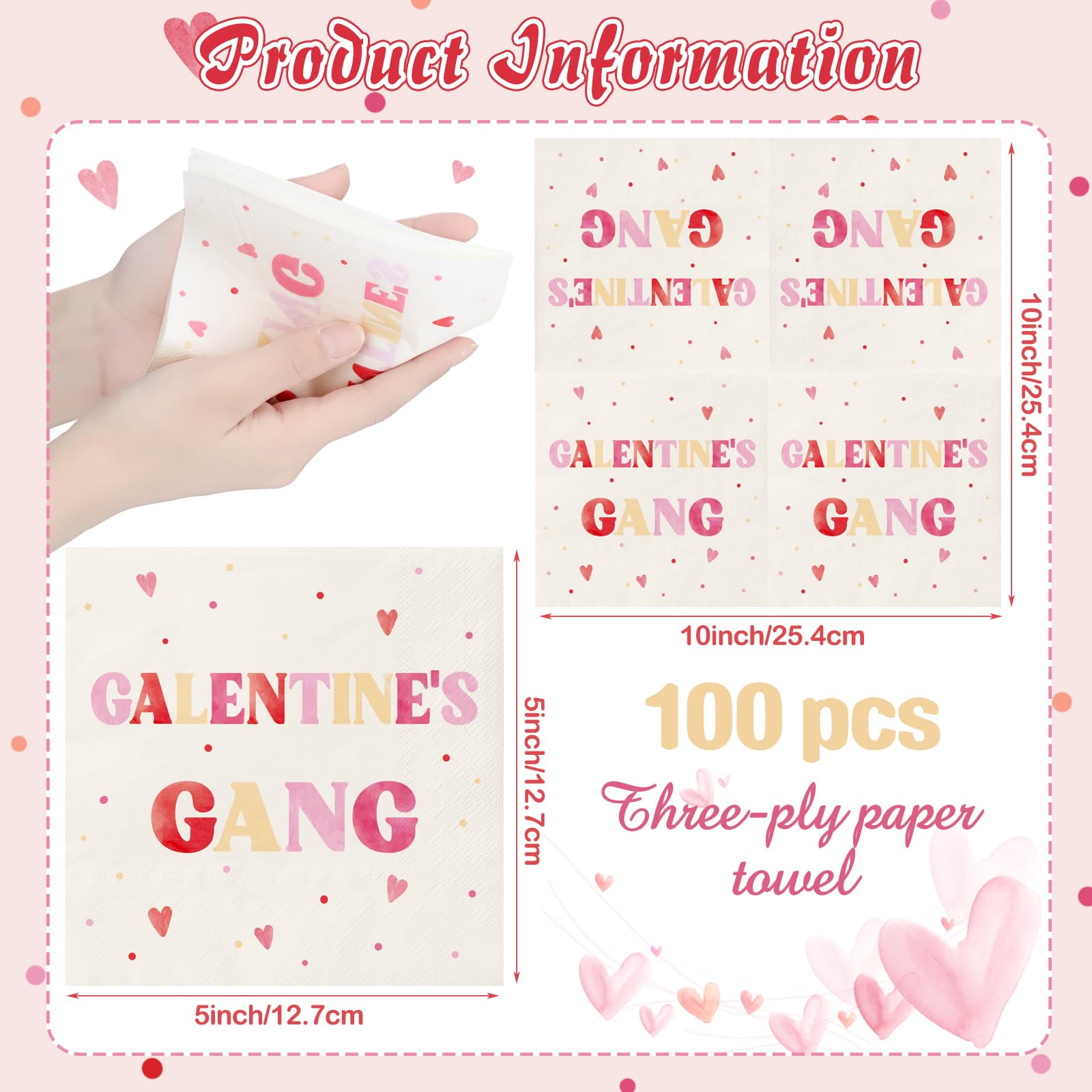 100 Pack Galentine'S Gang Napkins Disposable Folded Napkins 10 X 10 Inches Valentine'S Day Party Decorations Pink Paper Towel Ba
