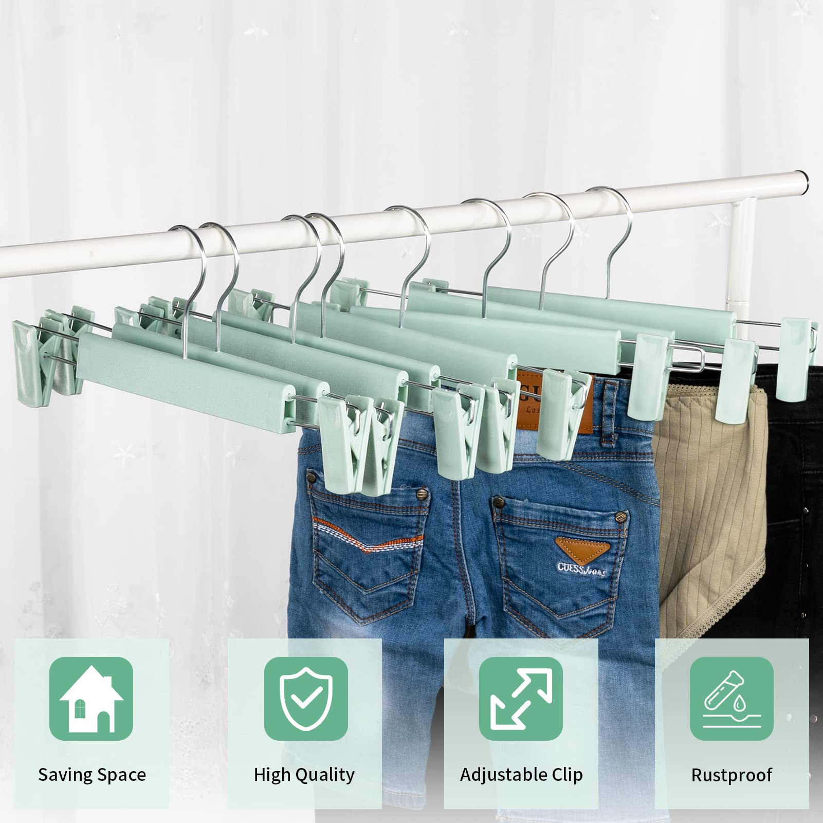 Lamitocs Skirt Hangers Pants Hangers with Clips 360 ? Swivel Hooks Space Saving Hangers for Pants  Skirts  Clothes  Jeans (10Pack  Light Green)