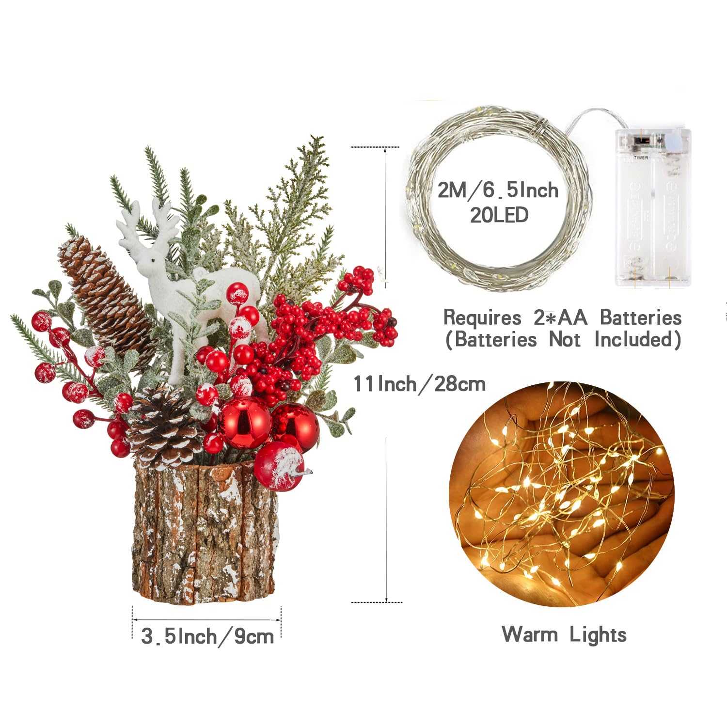 MYELLU Xmas Decor Small Christmas Tree with Lights - Artificial Tabletop Lighted Mini Christmas Tree with Christmas Ornaments Gn