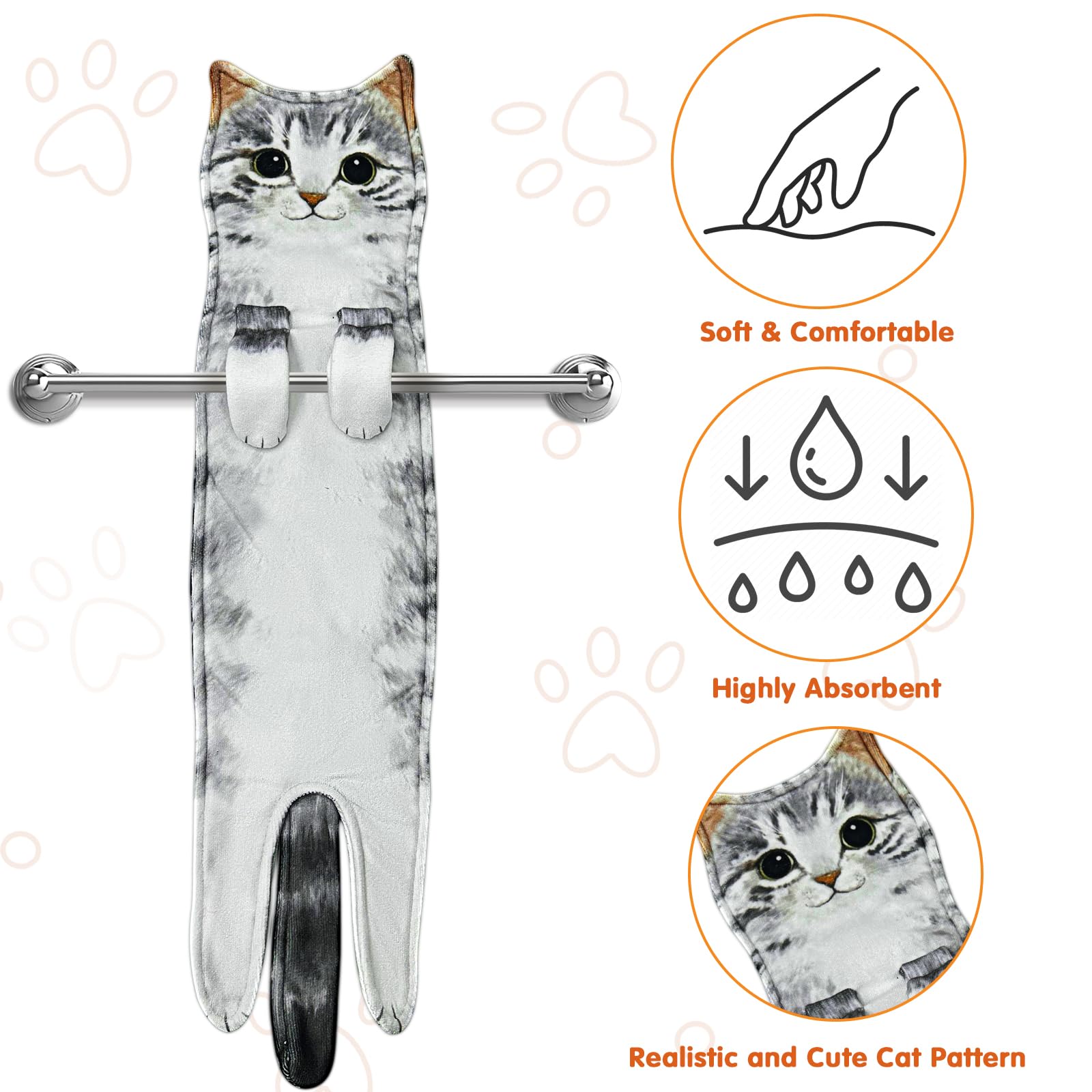 PAT JUUMG Cat Funny Hand Towels for Bathroom Kitchen Decor Cat Towels Hanging Kitchen Towels Super Absorbent Soft  New Home Housewarming Cat Gifts for Cat Lovers/for Women(Gray Cat)