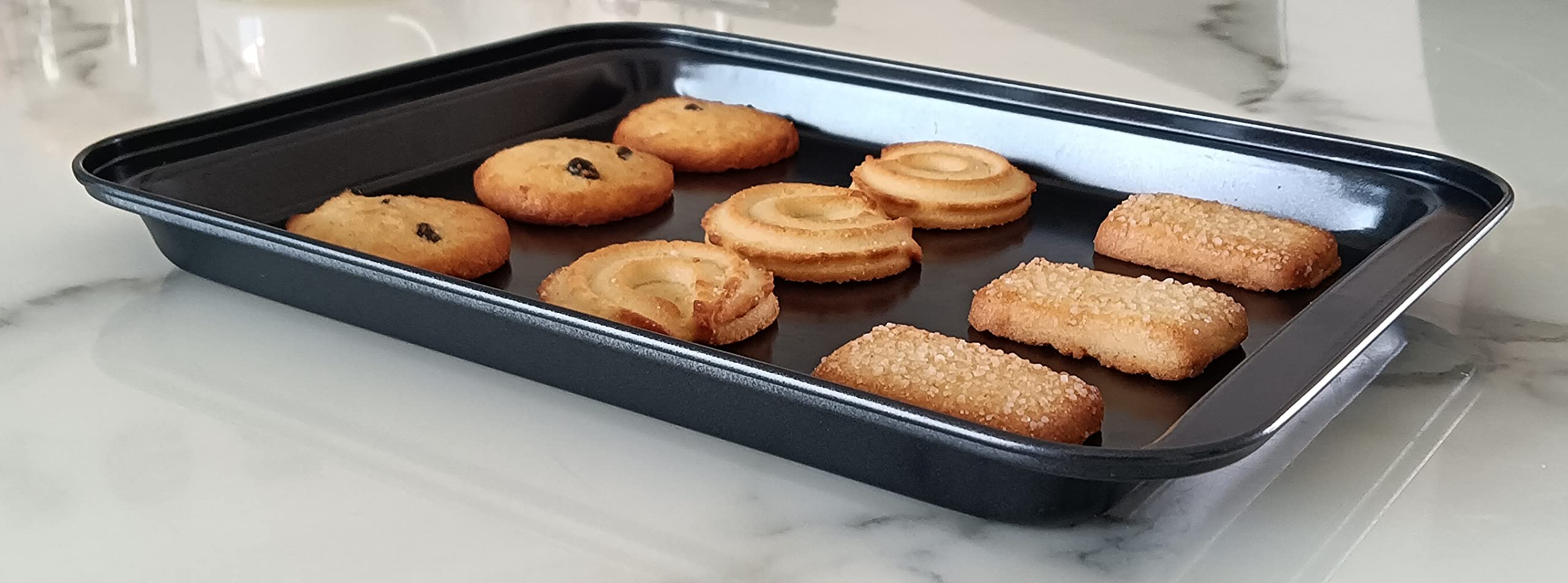 Hytk 2 Small Baking Sheets 9.45 X 7.09 Inch (Inner 7.5X6) Mini Cookie Tray Toaster Conventional Oven Pan Nonstick No Warp Magnet