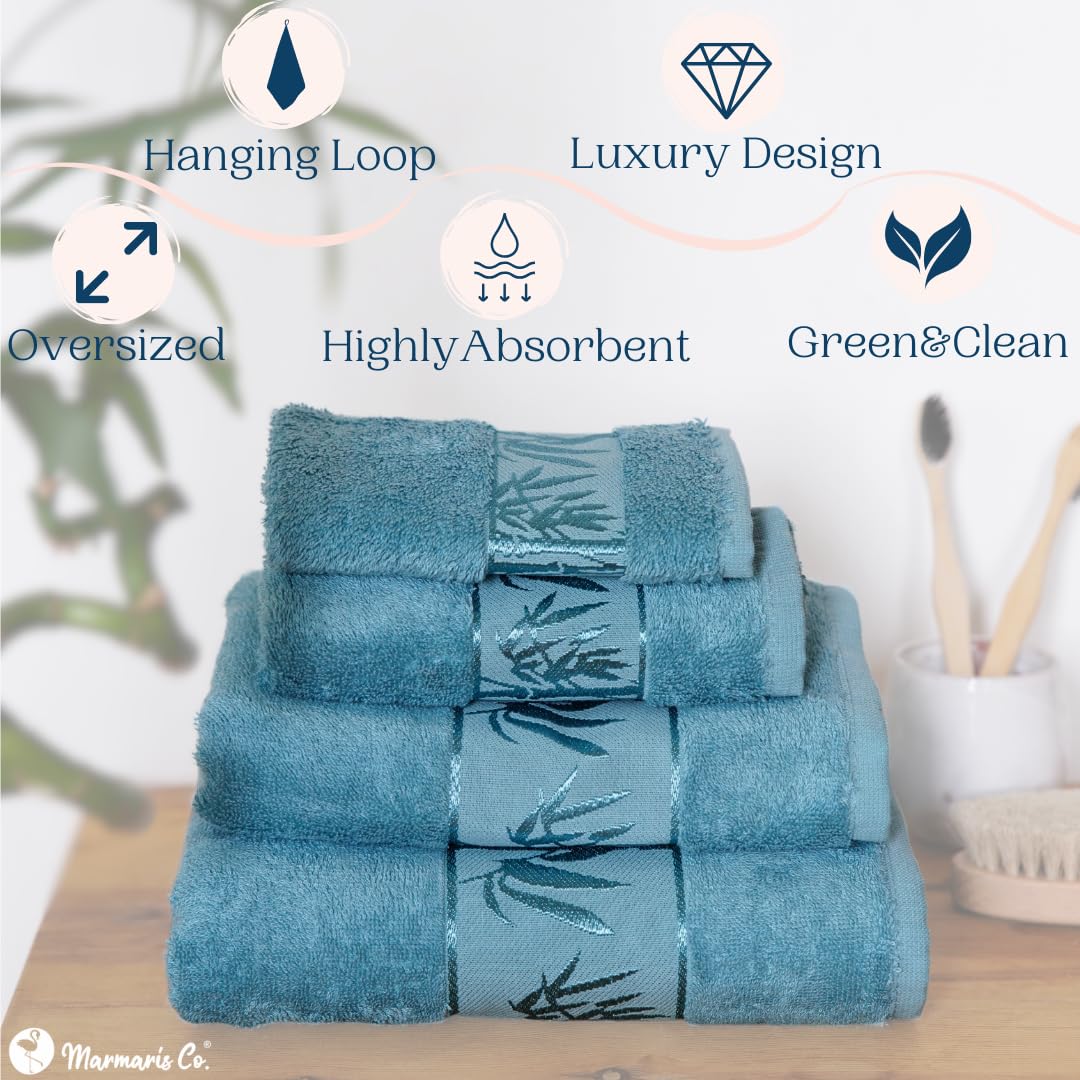 Marmaris Co. Set Of 4 Luxury Super Soft Towels - Premium Viscose Derived From Bamboo & Turkish Cotton For The Ultimate Bath Expe