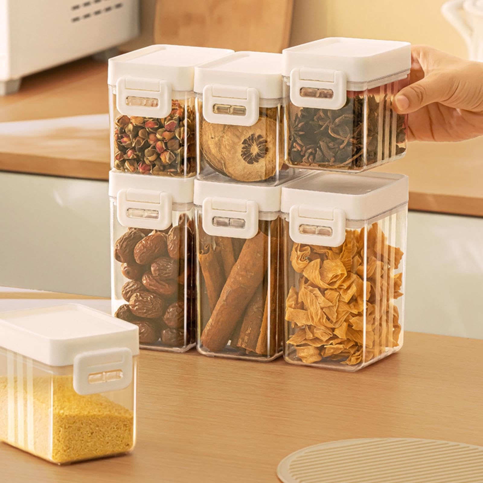 Calandis Cereal Container Rectangle Grain Tank Sealed Lid For Cupboard Cabinet Snacks White 600Ml | Food Storage Containers | Ki