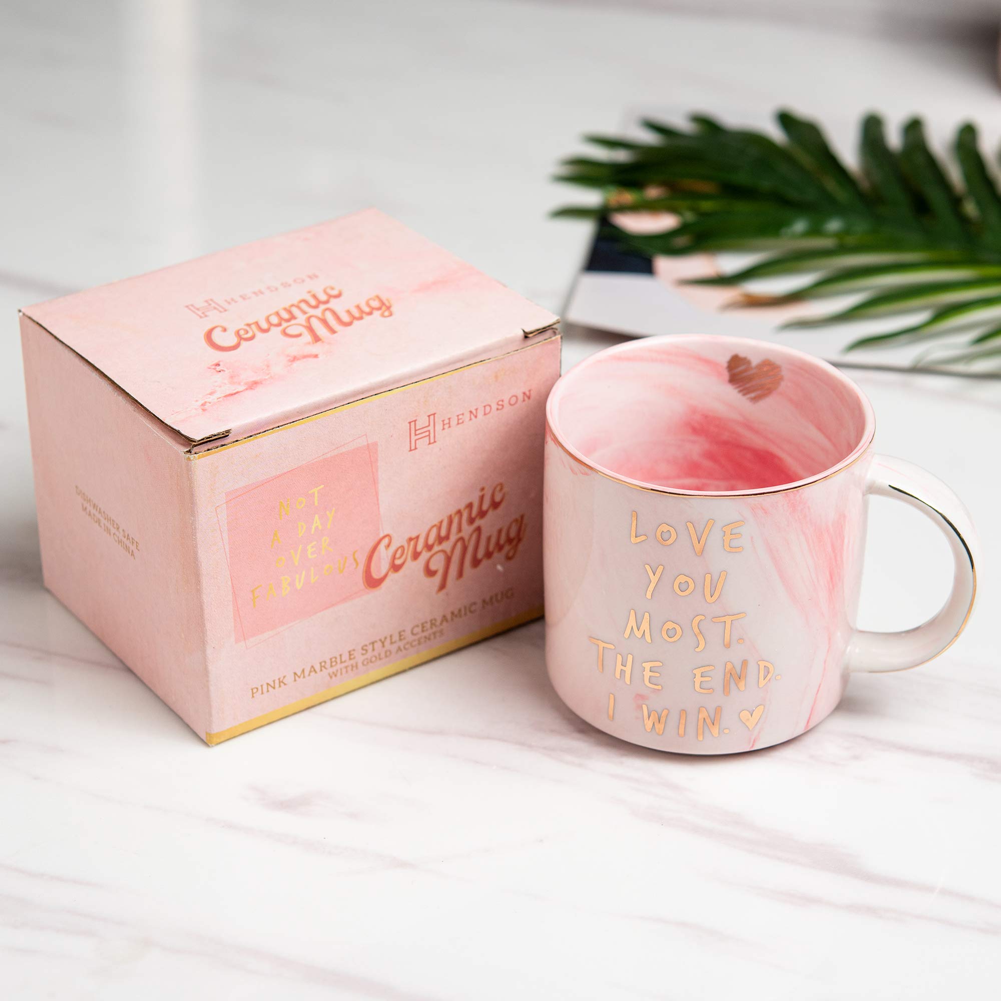 Girlfriend Anniversary  Birthday  Romantic Gift - Love You Most The End I Win - Cute Couple Gifts Ideas for Girlfriend  Wife  Fiance  Mom  Her  Couples - Pink Marble Mug  Ceramic 11.5oz Coffee Cup