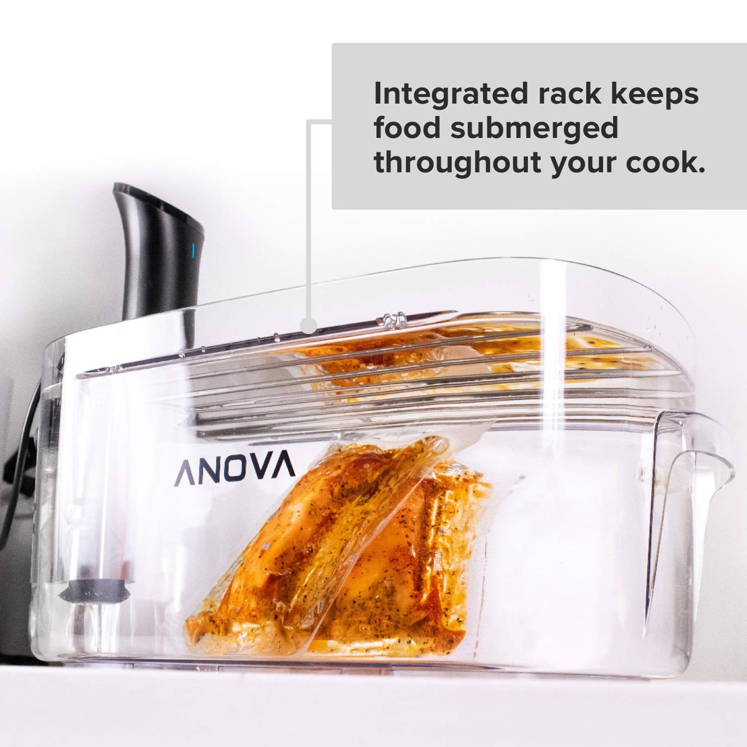 Anova Culinary Sous Vide Cooker, Polycarbonate, 16L Capacity, Clear, Model ANTC01, Removable Lid and Rack