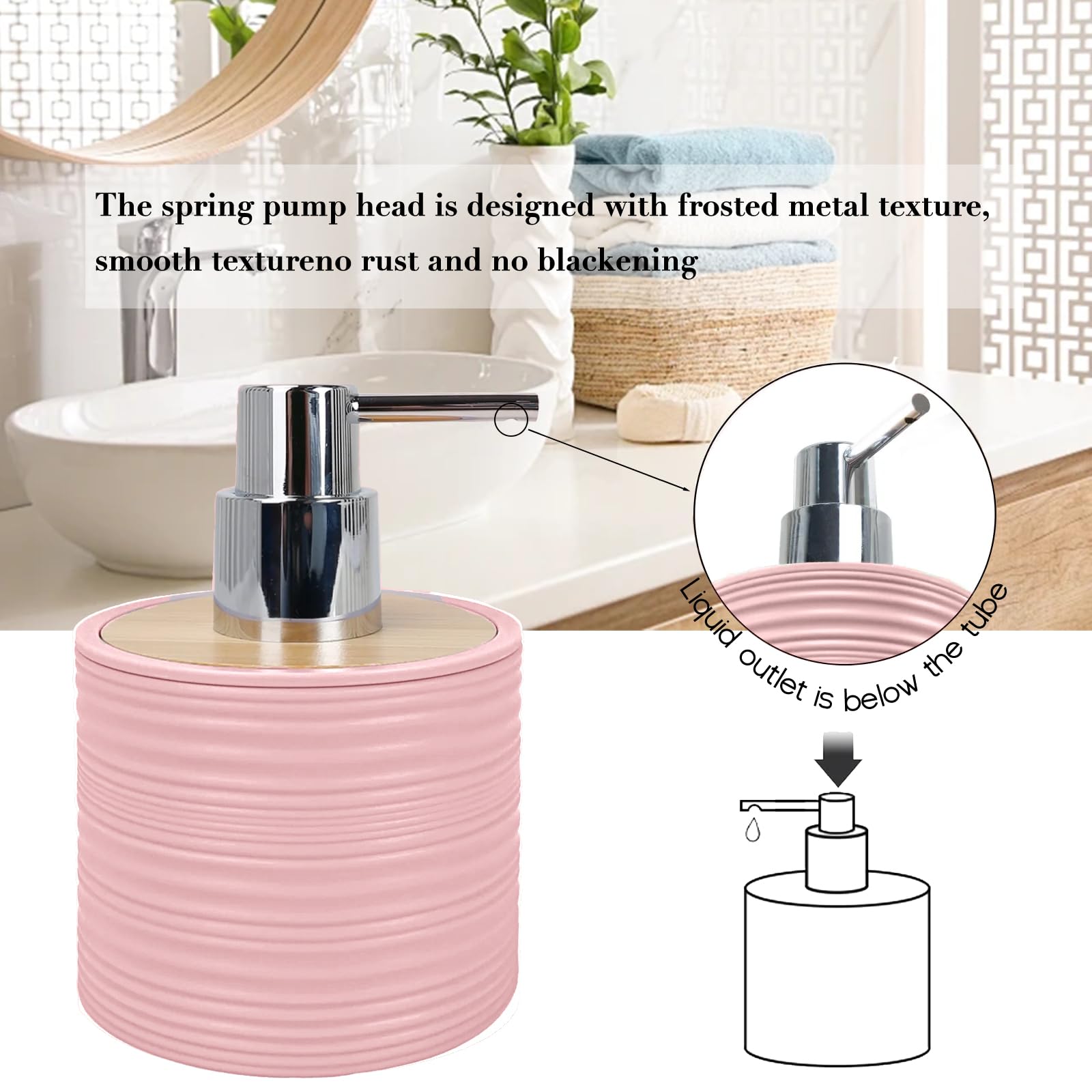 CERBIOR Bathroom Accessories Set 6 Piece Bamboo Bath Ensemble Includes Soap Dispenser, Toothbrush Holder, Toothbrush Cup, Soap D