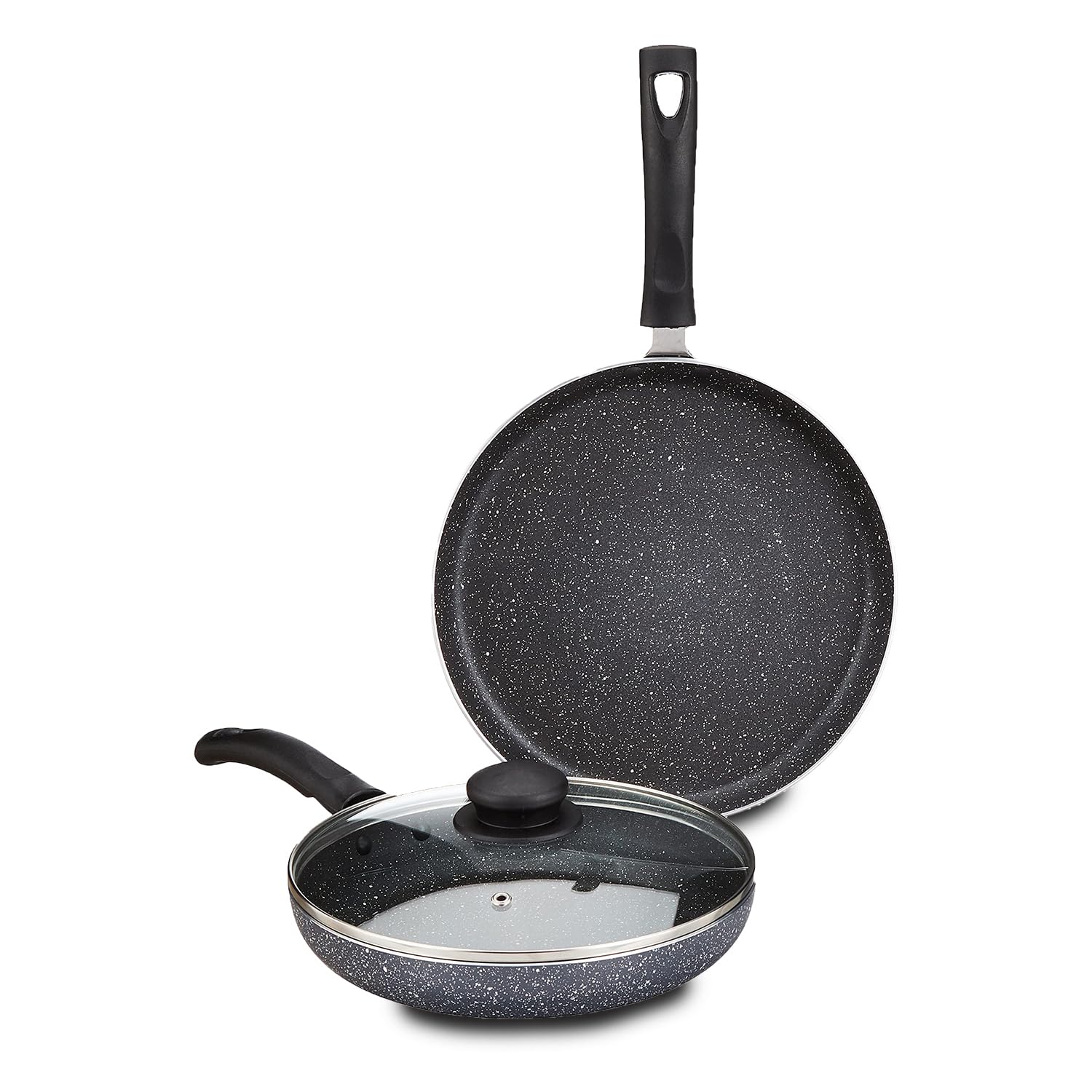 Amazon Brand - Solimo Aluminium 3 Piece Non-Stick Cookware Set|Granite Finish|Induction Base|Pfoa Free|High Temperature Resistan