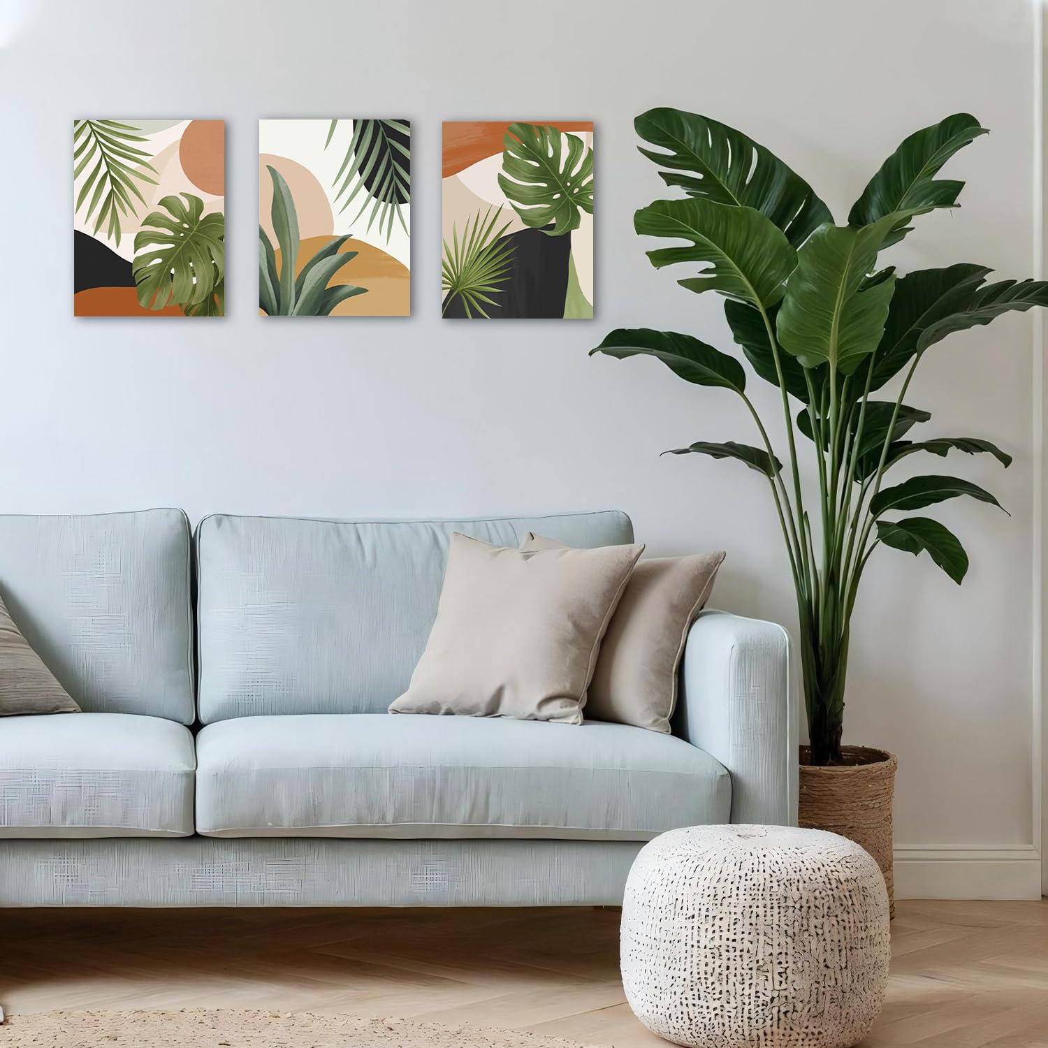 LiTiu Abstract Boho Tropical Monstera Palm Leaves Mid Century Modern Framed Wall Art Canvas Prints Decor 11x 14Set of 3 Minimalist Geometric Boho Decorations For Home Girls Bedroom Bathroom Office