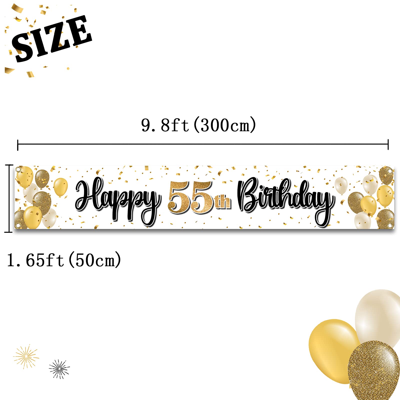 Laskyer Happy 55Th Birthday Decorations,55Th Gold Balloon Large Birthday Hanging Banner Sign,55 Years Old Bday Party Supplies.