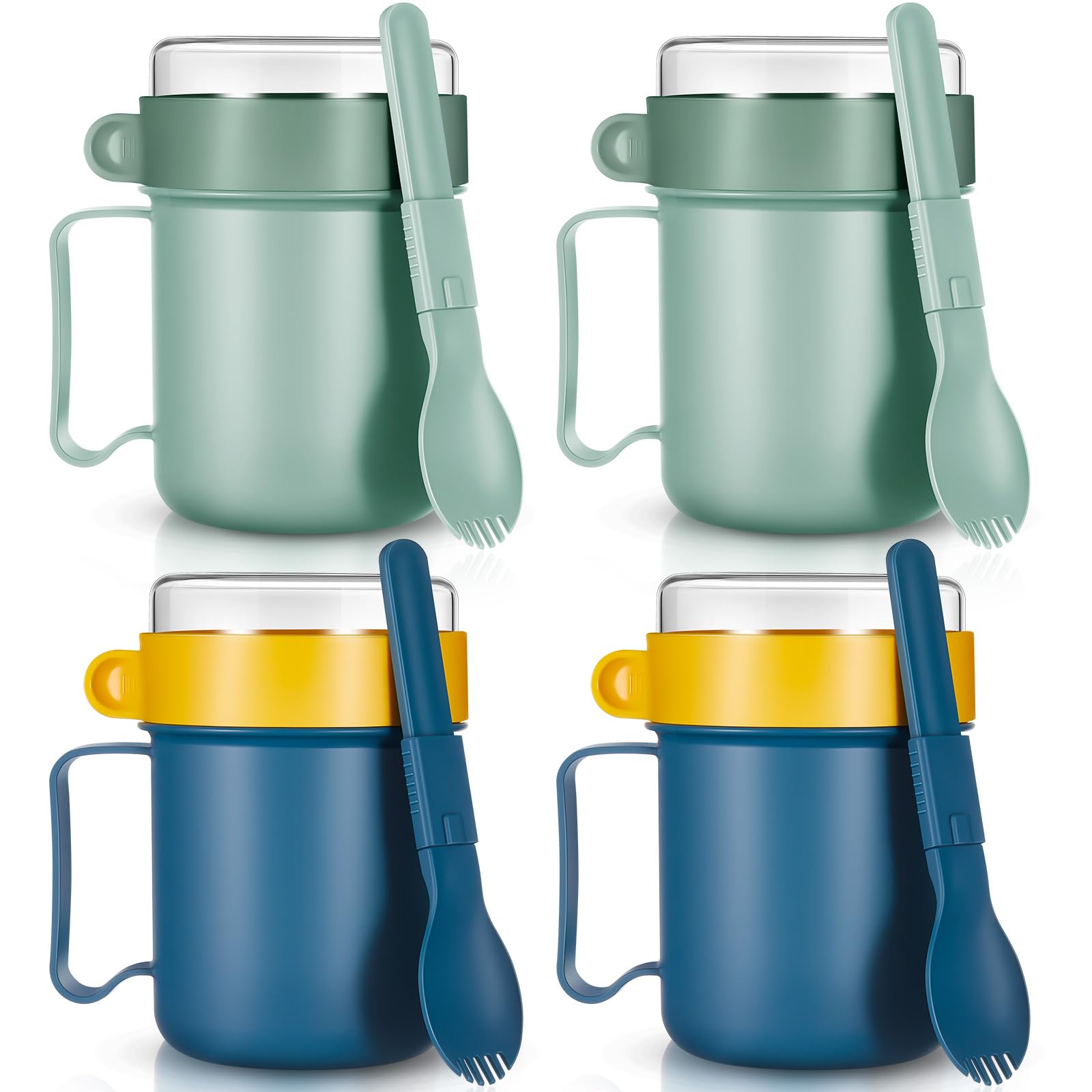 Mifoci 4 Pcs Microwave Soup Mug With Lid Soup Containers And Handle Cereal Cup With Cover Food Flasks Food Jar Container For Bre