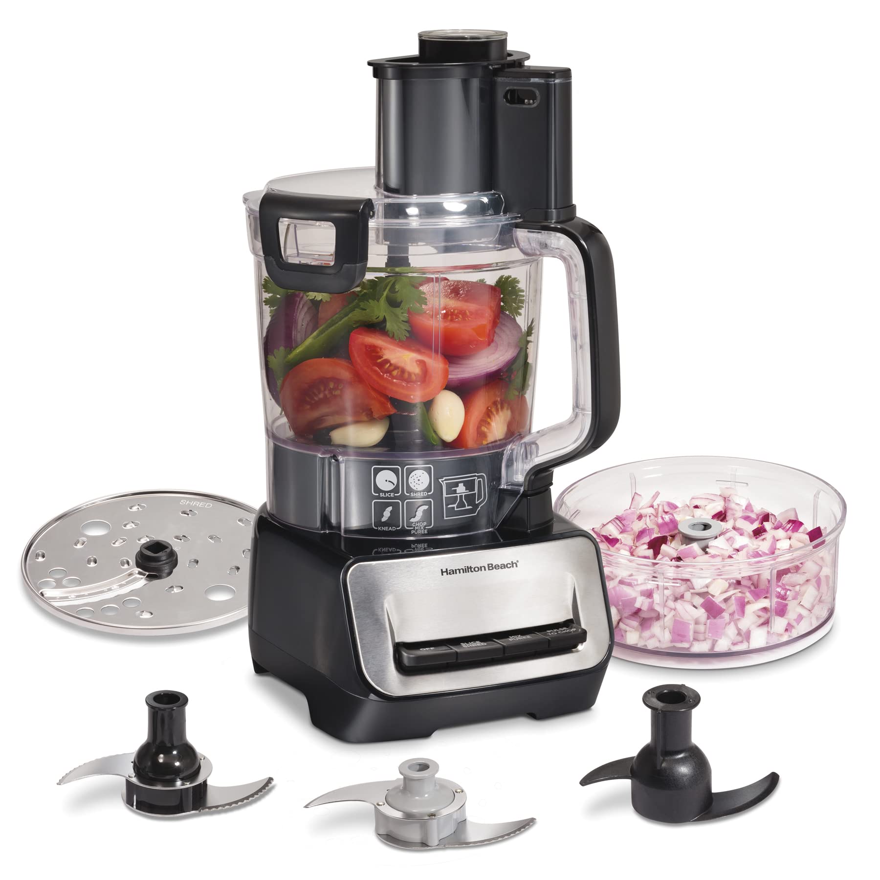 Hamilton Beach Stack & Snap Food Processor and Vegetable Chopper, BPA Free, Stainless Steel Blades, 14 Cup + 4-Cup Mini Bowls, 3