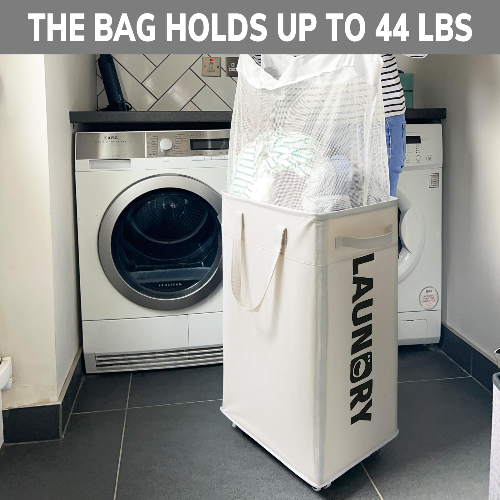 Goodpick Laundry Baskets With Wheels And Handle, 2-Pack 75L Collapsible Laundry Baskets, Clothes Laundry Basket With Removable W