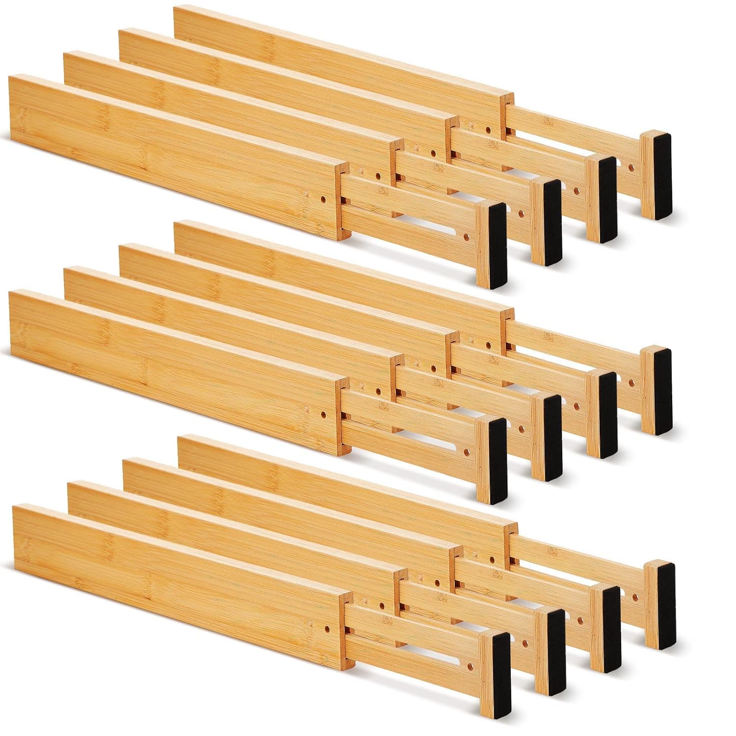 Aadcart 12 Pcs Bamboo Drawer Dividers Adjustable Drawer Organizers Spring Separators Organization Expandable Organizers For Kitc