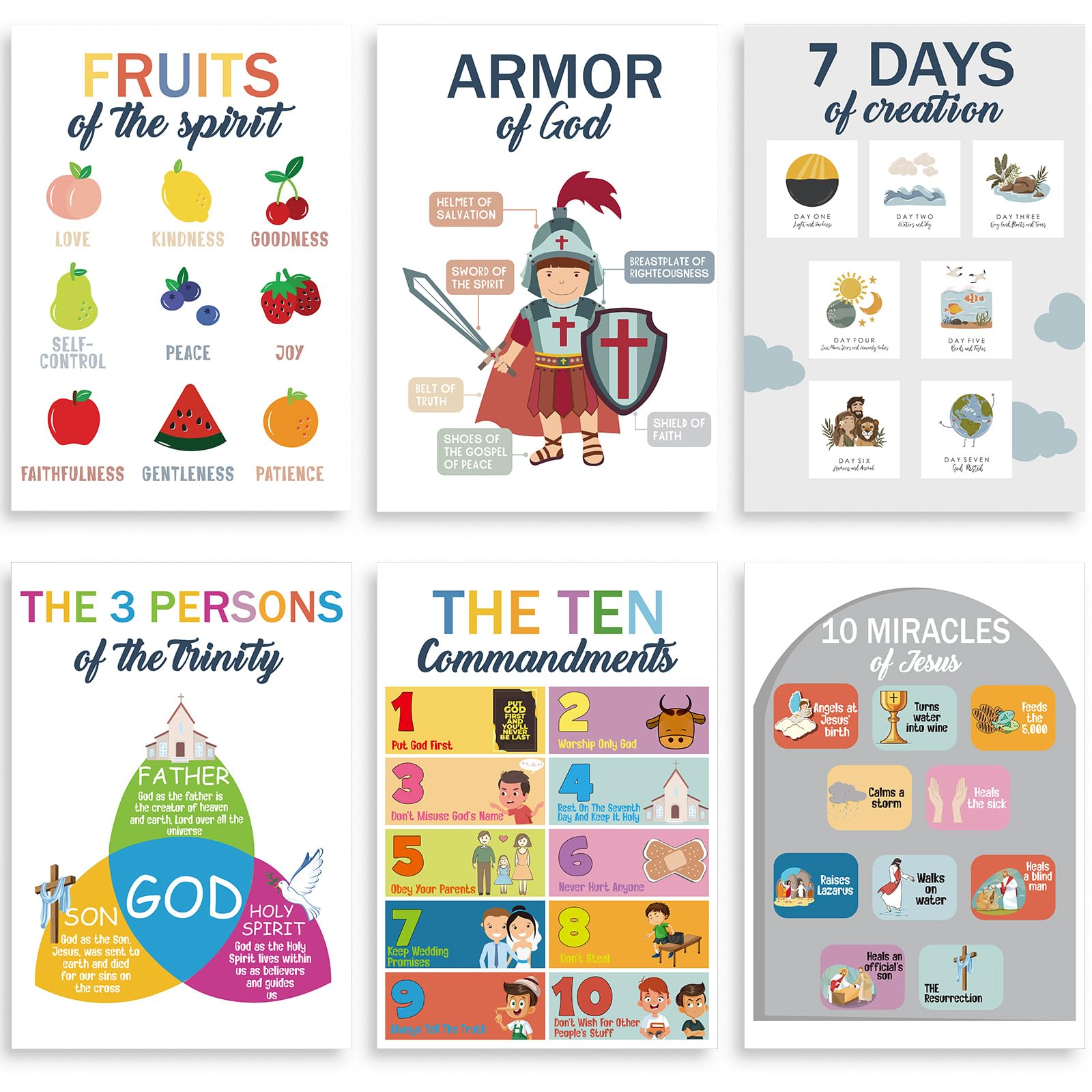 Honoson 6 Pcs Sunday School Posters Decorations, Christian Wall Decor for Classroom Wall, 8. 3 x 11. 8 Inches Books of the Bible