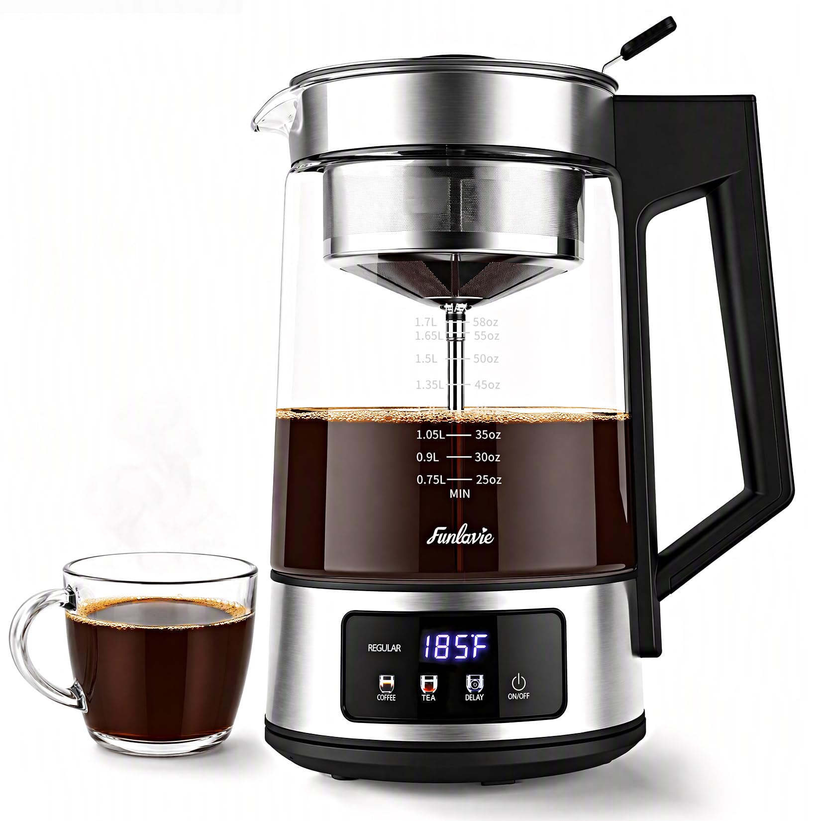 FUNLAVIE 12Cup Electric Percolator Coffee Pot, 3 Brew Strength Settings