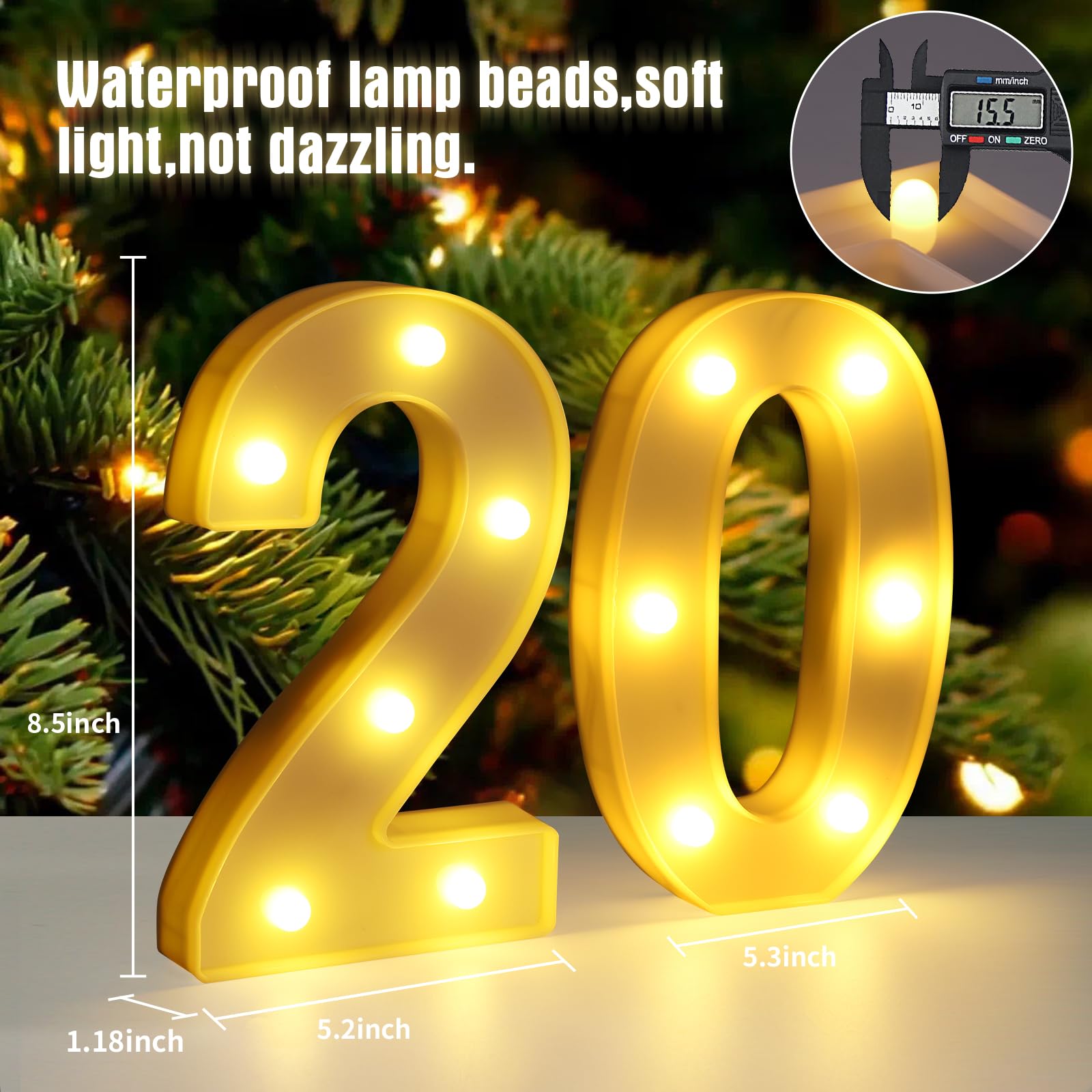 20th Birthday Decorations for Women Men,Happy 20 Year Old Birthday Decorations for Centerpieces Table,20 Light Up Numbers Sign L