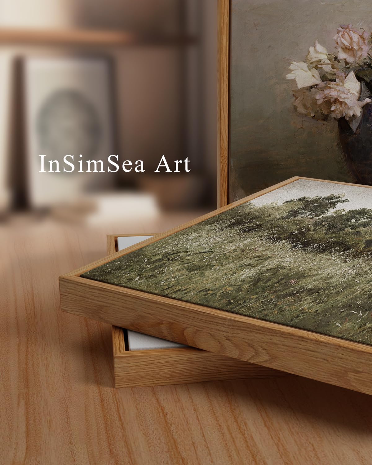 Insimsea Framed Canvas Wall Art Vintage Decor, Countryside Field Modern Farmhouse Decor, Canvas Wall Art Decor For Bedroom, Fren