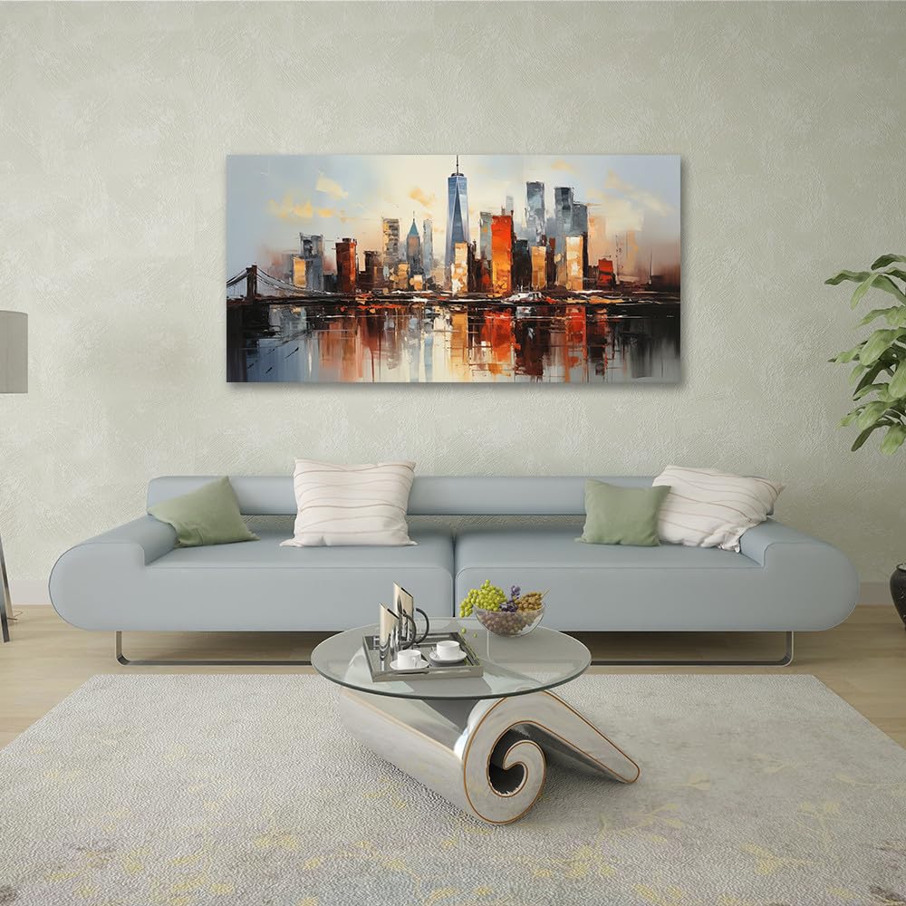 Cityscape Canvas Wall Art Abstract Canvas Painting Grey And Gold Brooklyn Bridge Wall Art Modern New York City Canvas Art Colorf