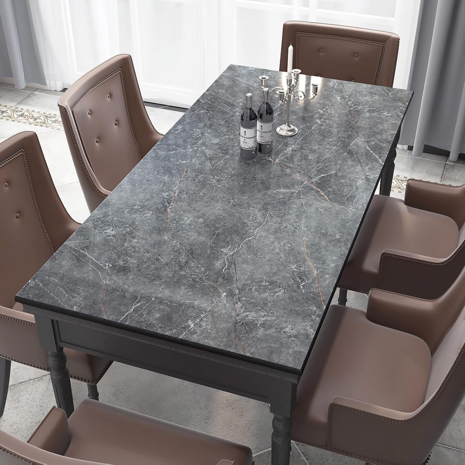 Bomeng 48''X354'' Extra Wide Countertop Contact Paper Gray Marble Wallpaper Peel Stick Countertops For Kitchen Glossy Waterproof