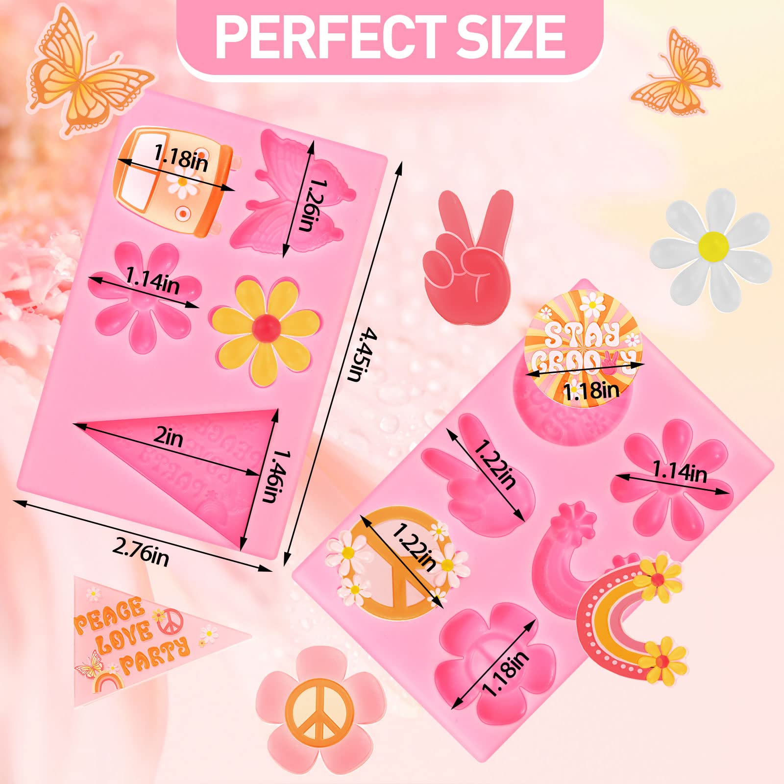 2 Set Groovy Silicone Molds Fondant Molds Daisy Rainbows Flower Silicone Molds For Groovy Retro Hippie Boho Party Supplies Decor