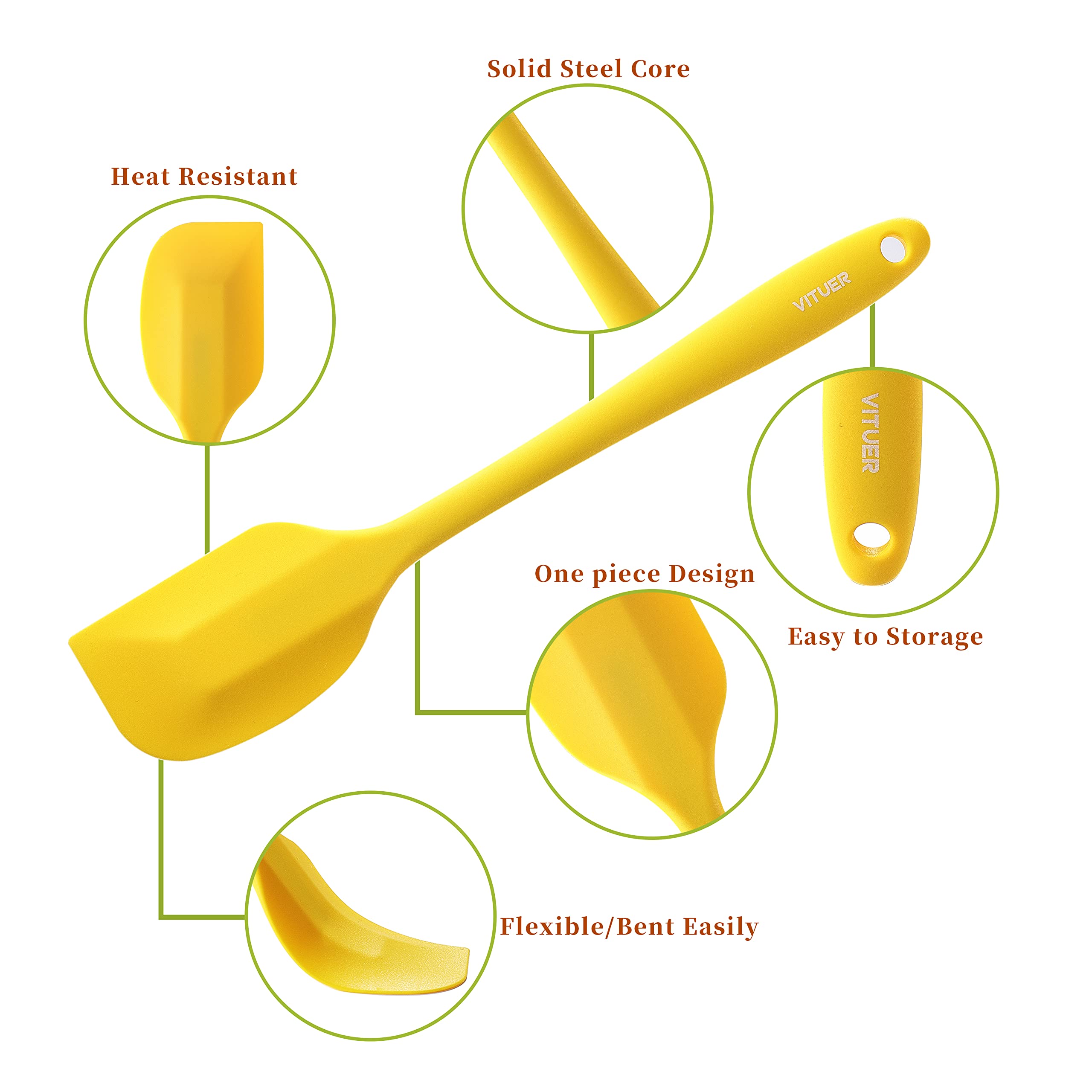 5Pcs Silicone Rubber Spatula Set, Vituer Food Grade Bpa-Free Spatulas For Kitchen Use, Heat Resistant Spatula For Cooking & Baki