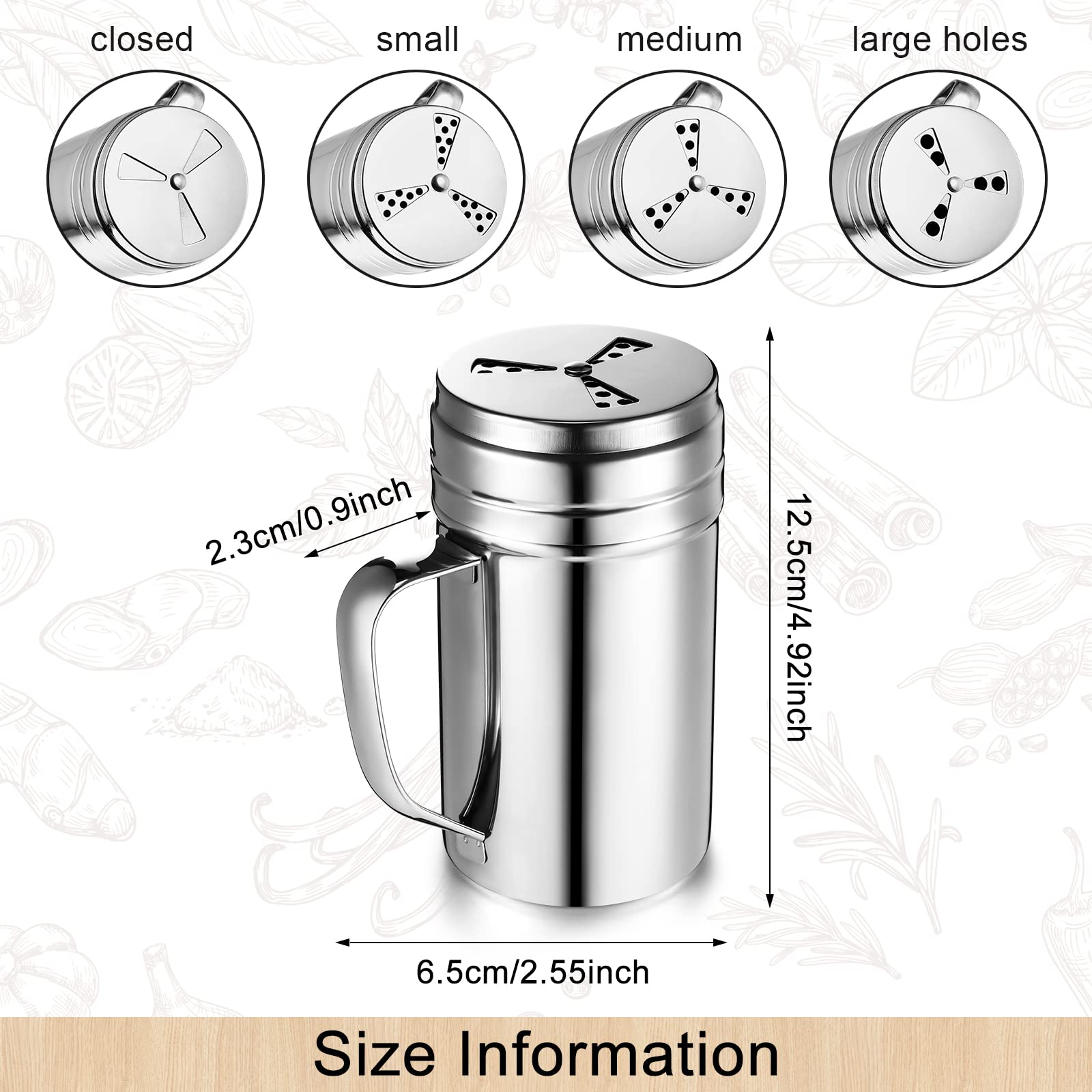 3 Pieces Seasoning Bottle With Handle Stainless Steel Spice Shaker Metal Versatile Dredge Shaker With Rotating Cover For Cooking