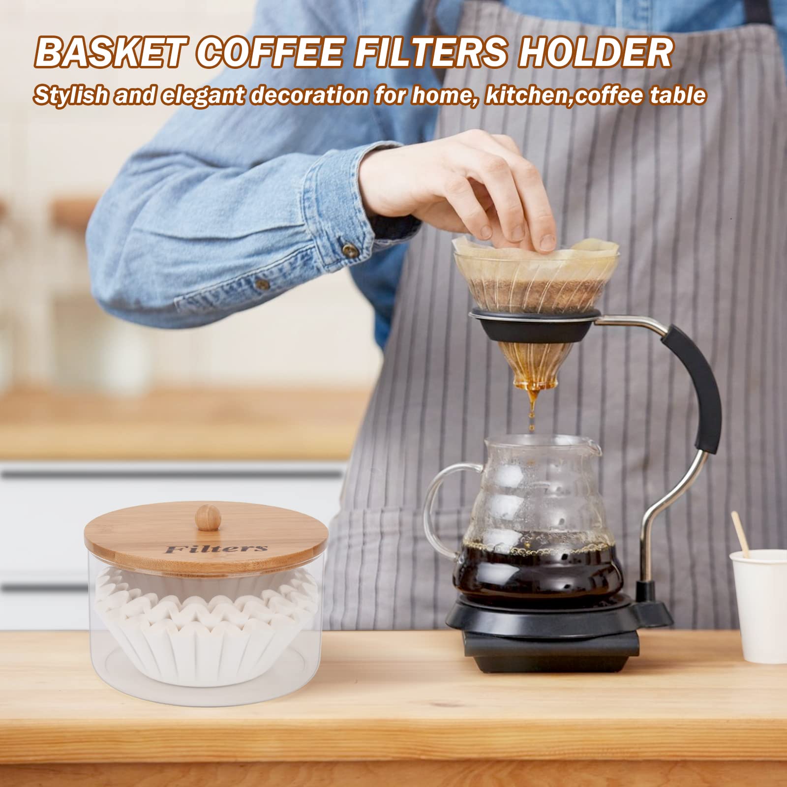 Bkyfpq Coffee Filter Holder, Glass Storage Container With Lid, Stylish Coffee Filter Basket For Counter, Coffee Filter Case, Cof