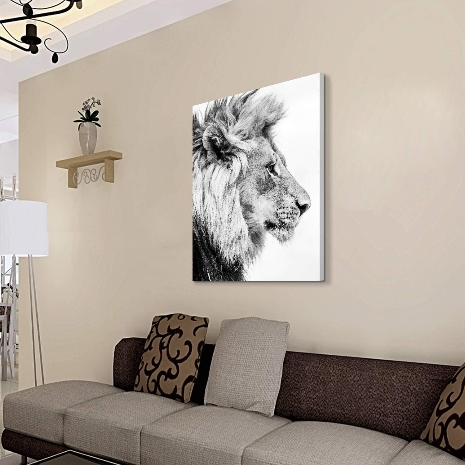 Hardy Gallery Lion Art Wall Decor Picture: Wildlife Portrait Graphic Artwork Print Painting On Wrapped Canvas (40''X30'')