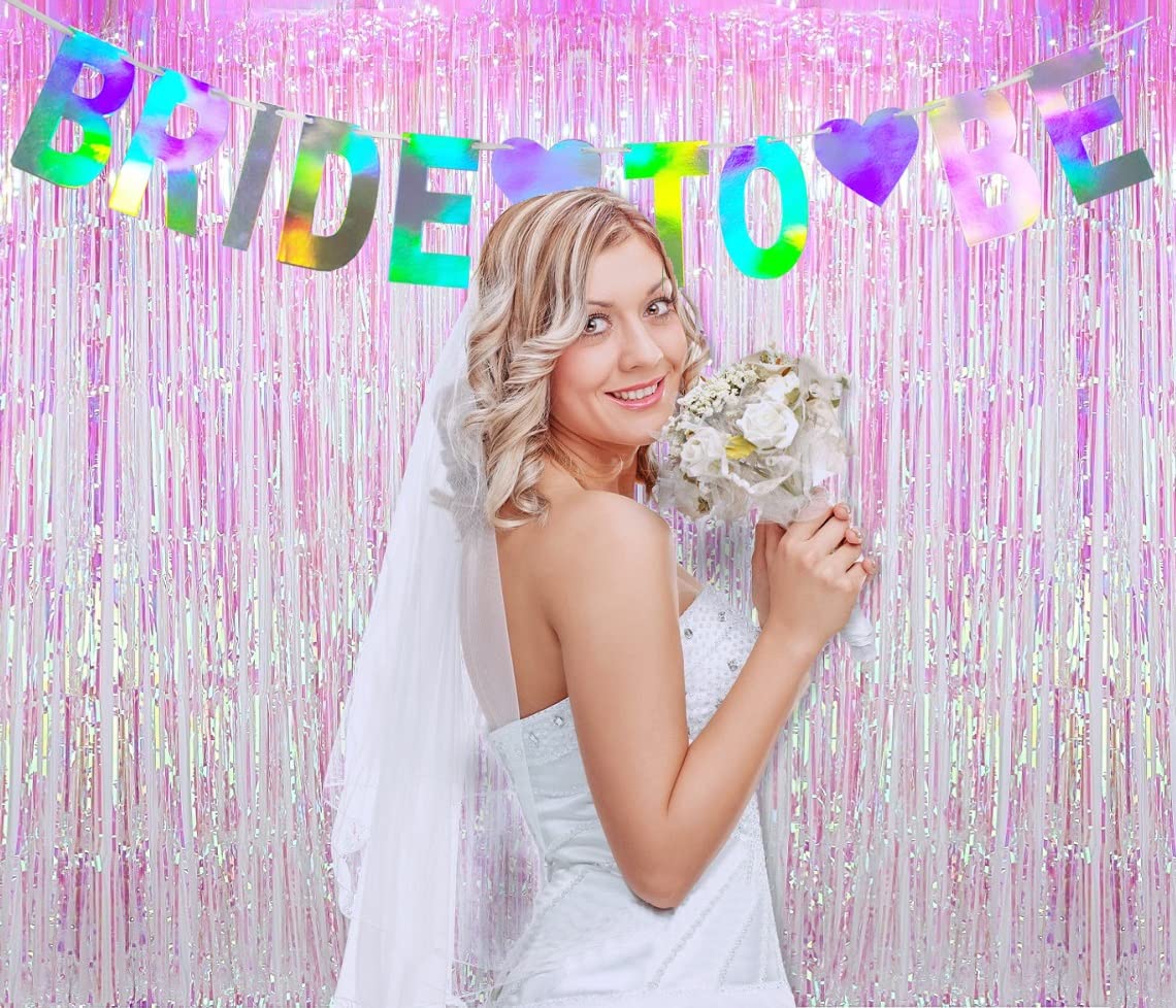 Holographic Bride To Be Banner, Iridescent Bridal Shower Sign Hanging Party Decorations For Bachelorette Weekend, Engagement, Br