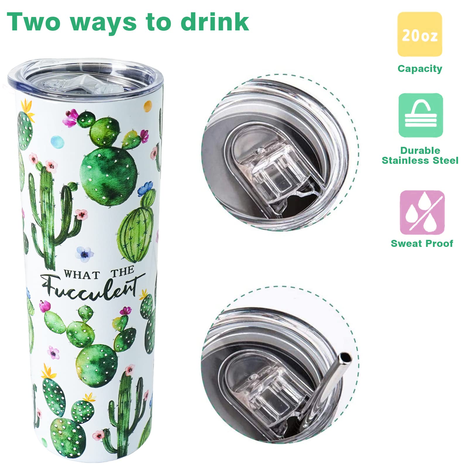 Mofvugz Cactus Tumbler,Cup-What The Fucculent-Cute Succulent Gifts For Women,Plant Lady Gifts,Cactus Gifts For Gardeners Women,P